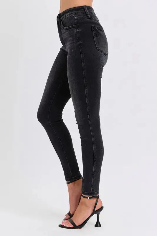 Full Size/Plus Size Mid Rise Tummy Control Skinny Judy Blue Jeans - Be Bliss Boutique