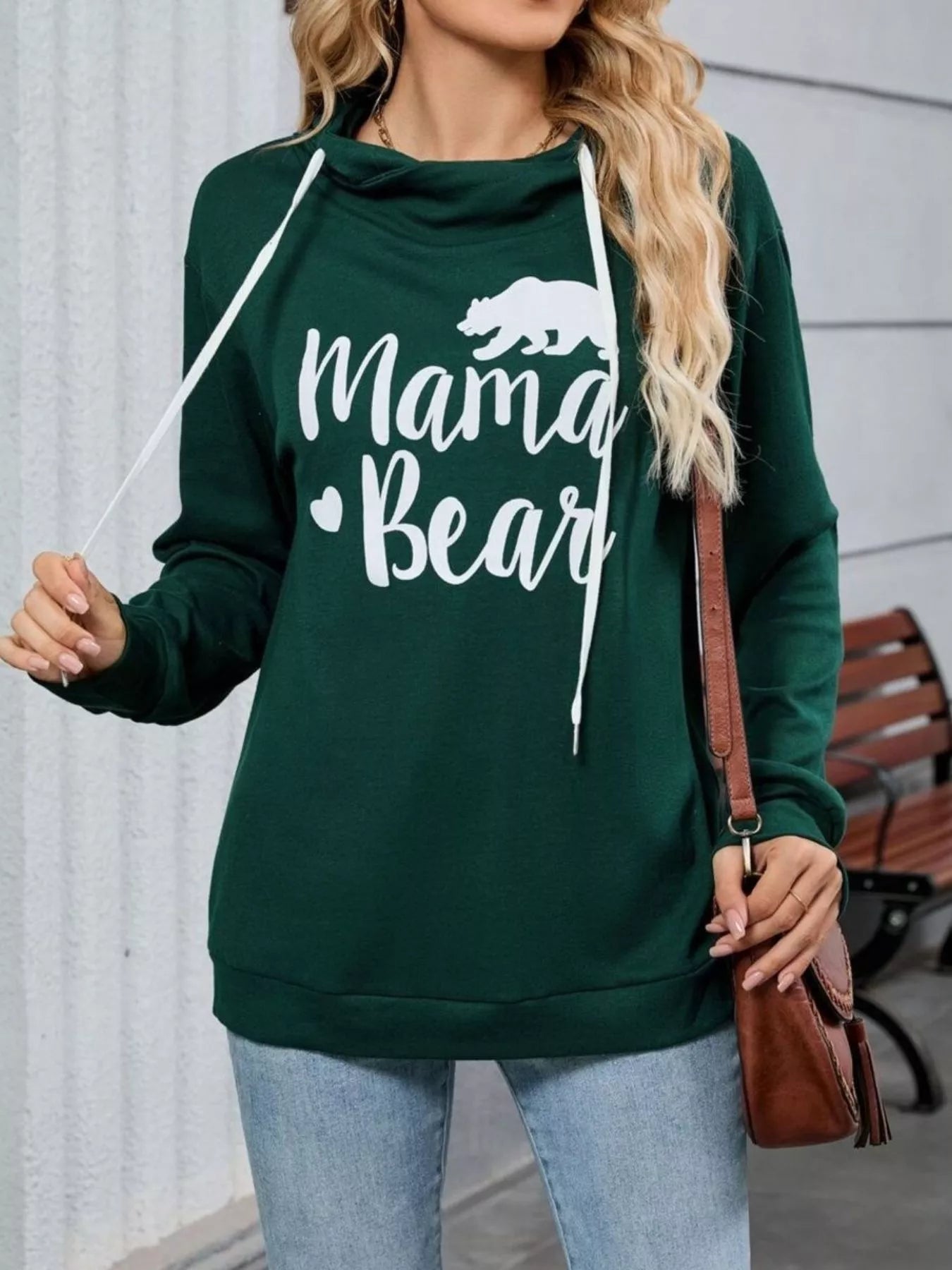 Mama Bear Drawstring Womens Long Sleeve Hoodie - Be Bliss Boutique
