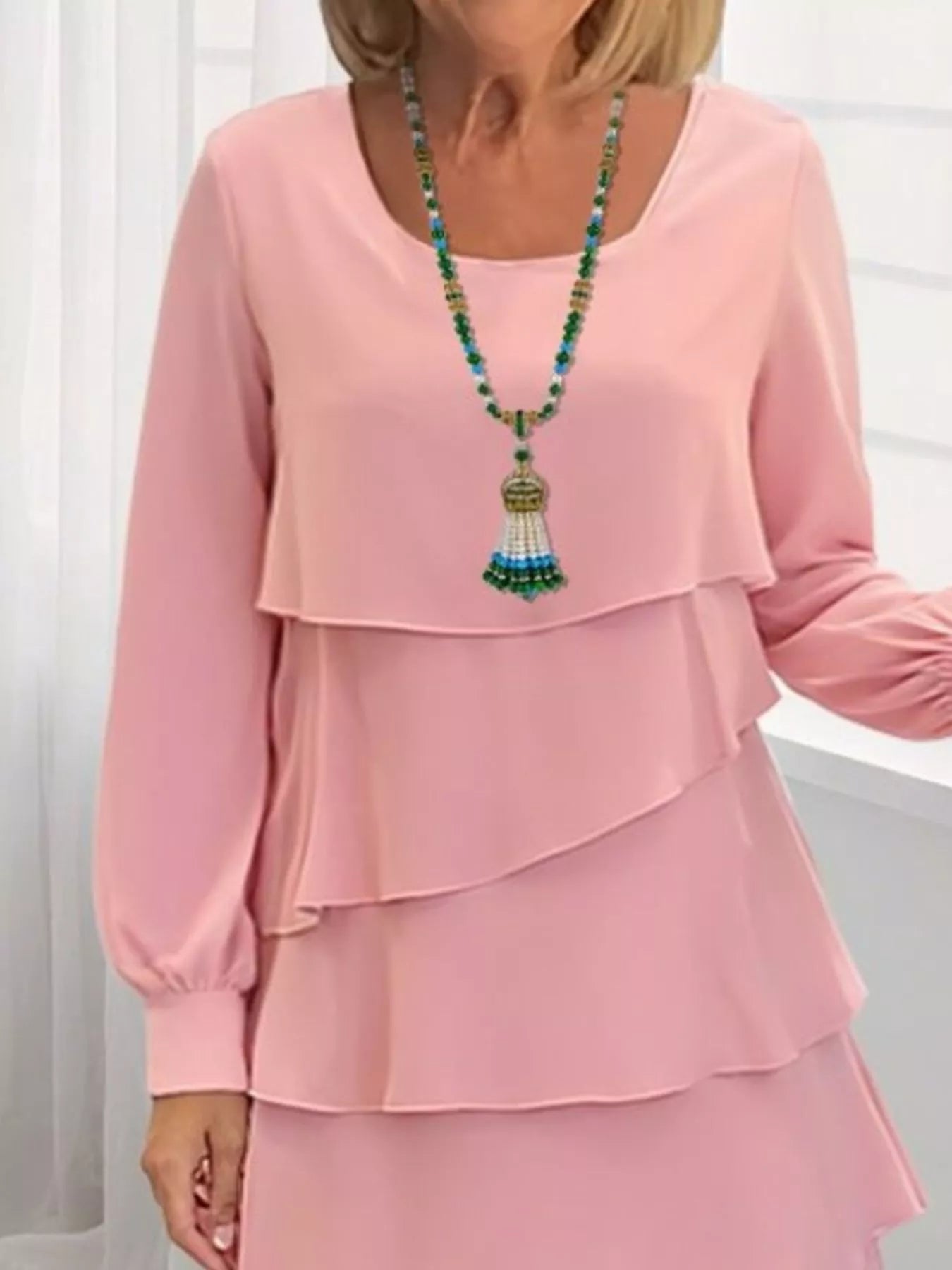 Full Size Layered Long Sleeve Mini Dress Plus Size - Be Bliss Boutique