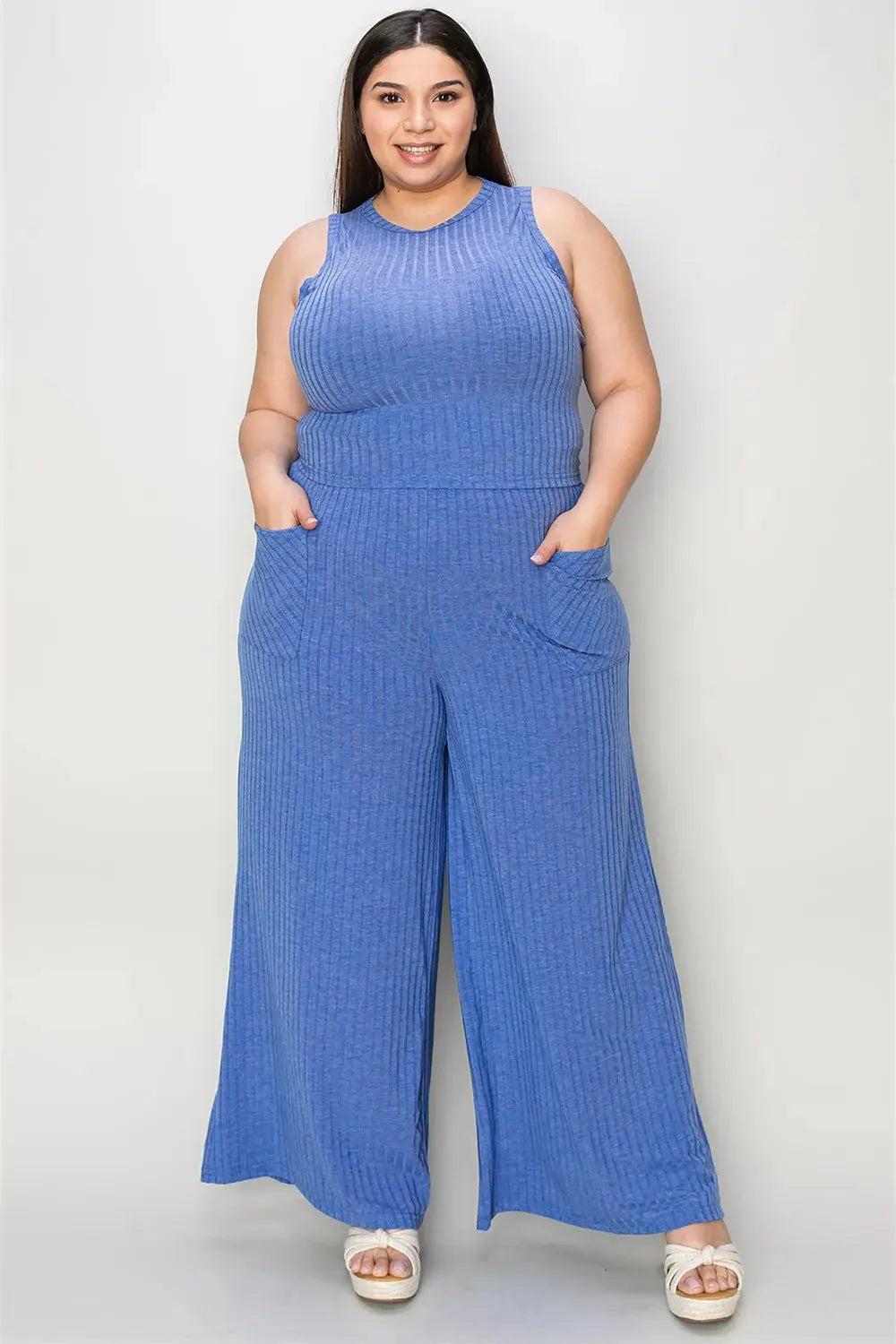 Basic Bae Full Size Ribbed Tank and Wide Leg Pants Set - Be Bliss Boutique