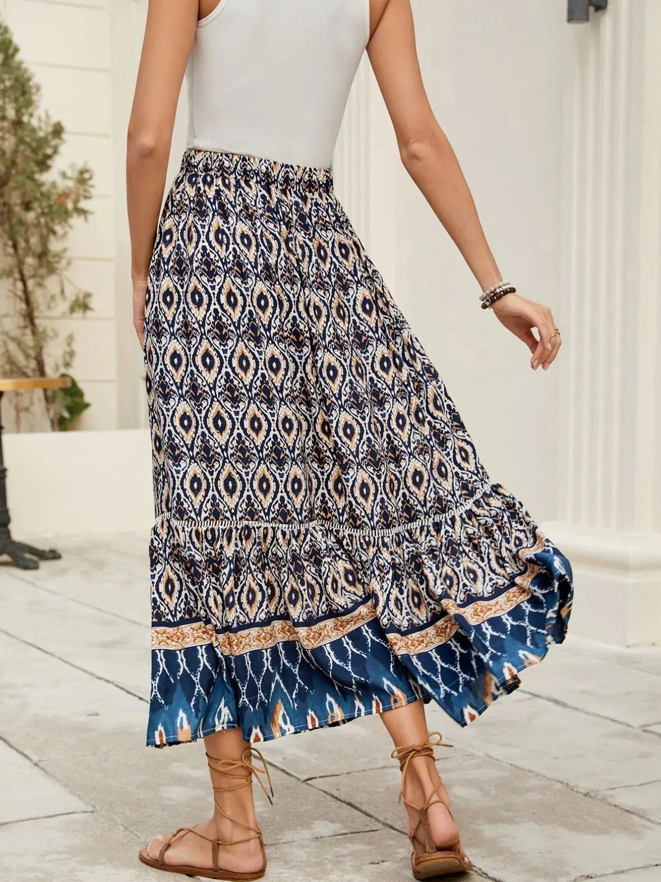 Printed Ruched Bohemian Maxi Skirt - Be Bliss Boutique