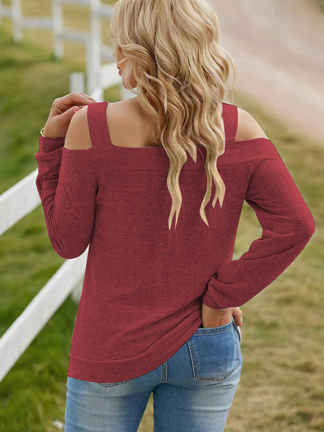 Full Size Cutout Cold Shoulder Blouse - Be Bliss Boutique
