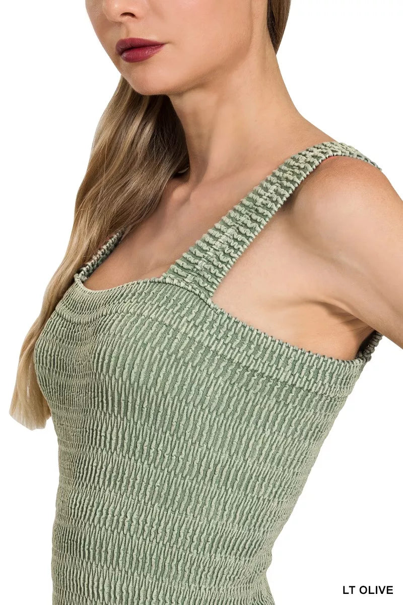 Zenana Seamless Winkle Stone Washed Tank Top - Be Bliss Boutique