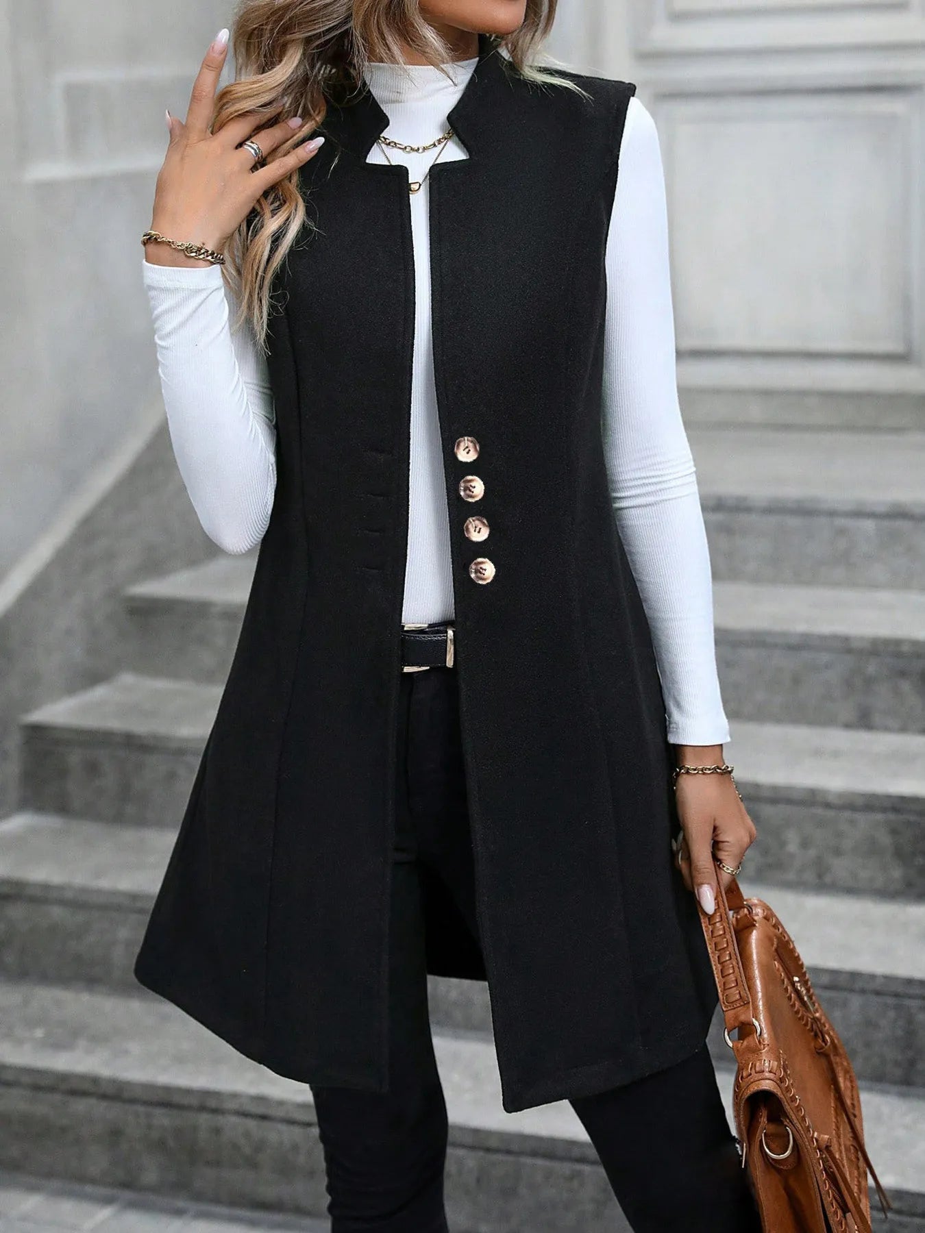 Button Up Longline Vest Coat -  Be Bliss Boutique