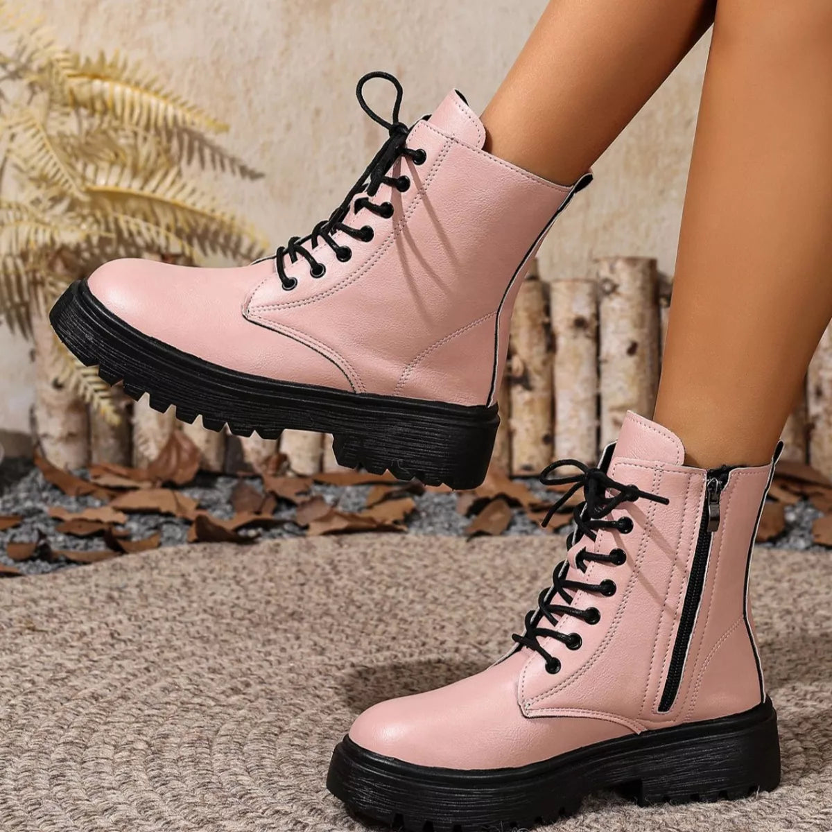 Lace-Up Ankle Combat Boots - Be Bliss Boutique