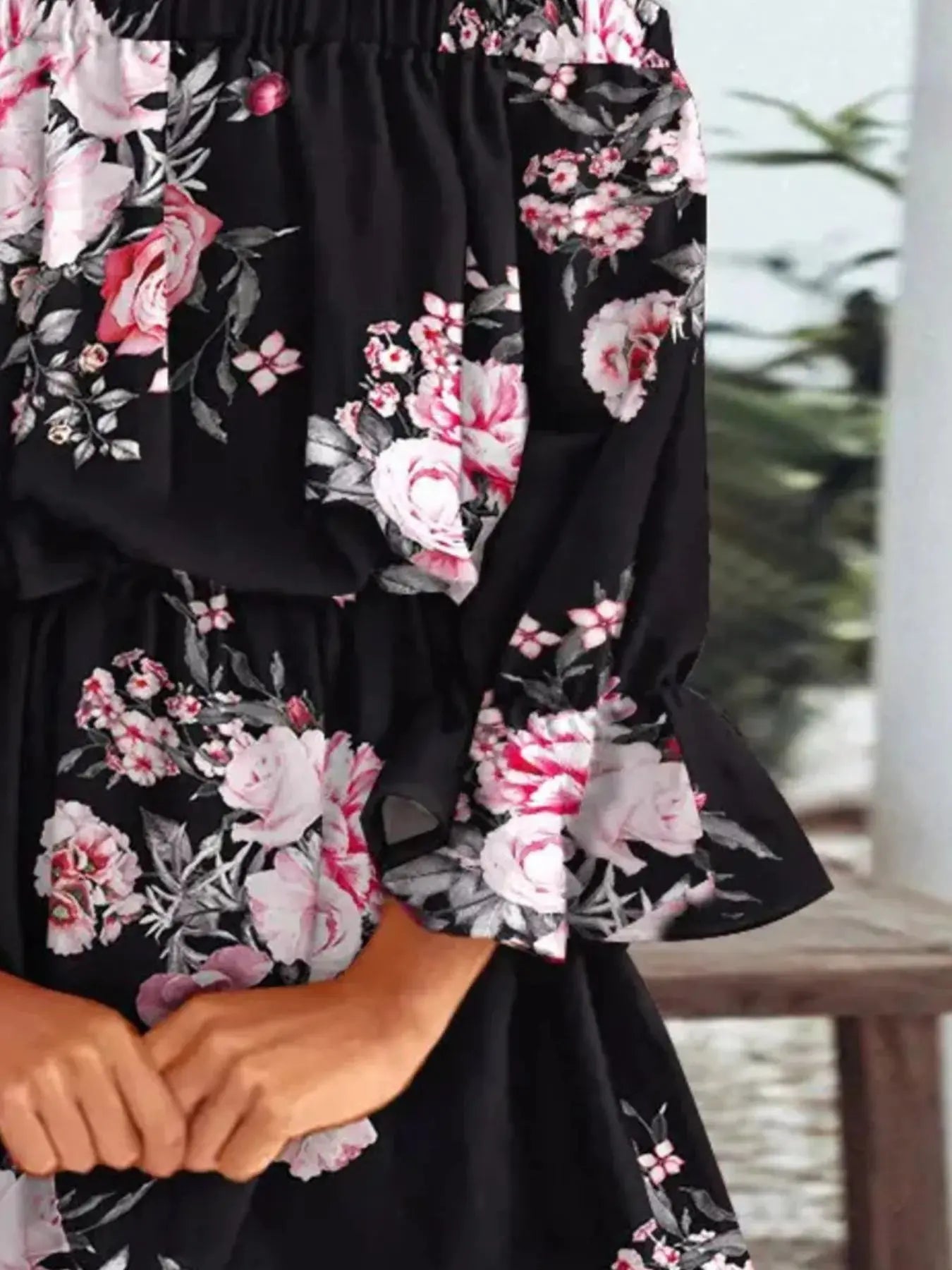 Full Size Floral Off Shoulder Mini Dress with Flounce Sleeves - Be Bliss Boutique