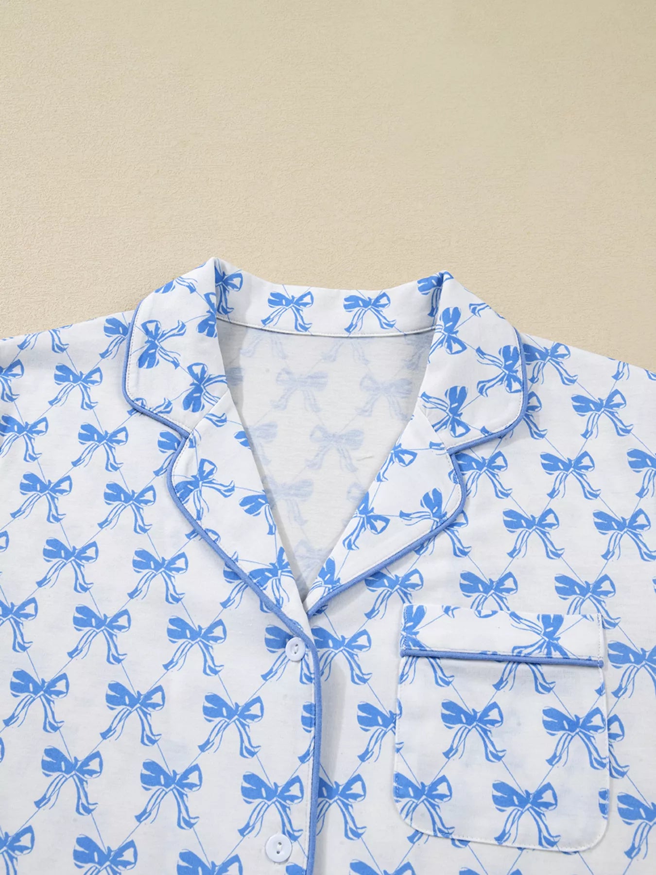 Bow Print Long Sleeve Shirt and Pants Pajama Set - Be Bliss Boutique