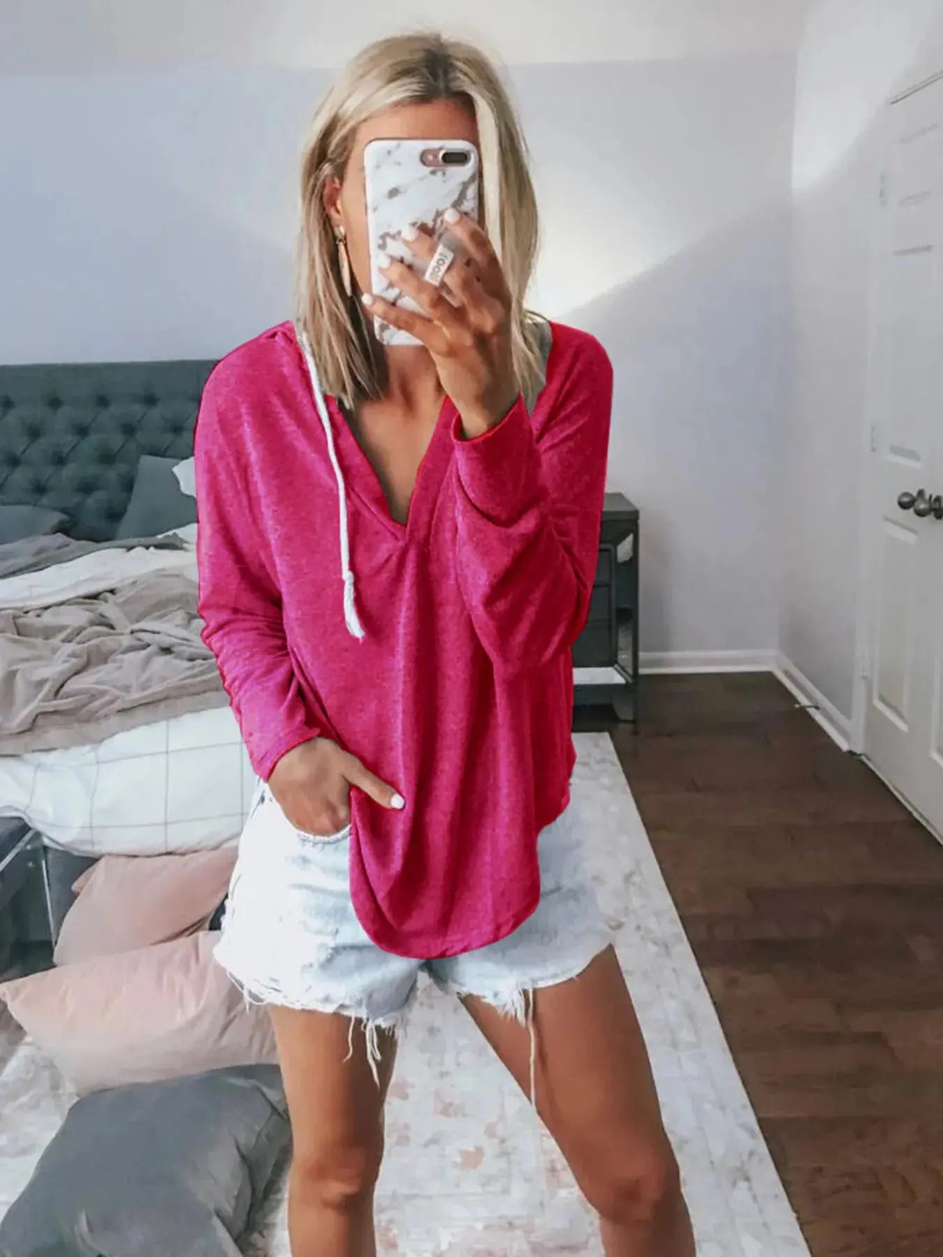 Plus Size Drawstring Long Sleeve Hoodie - Be Bliss Boutique