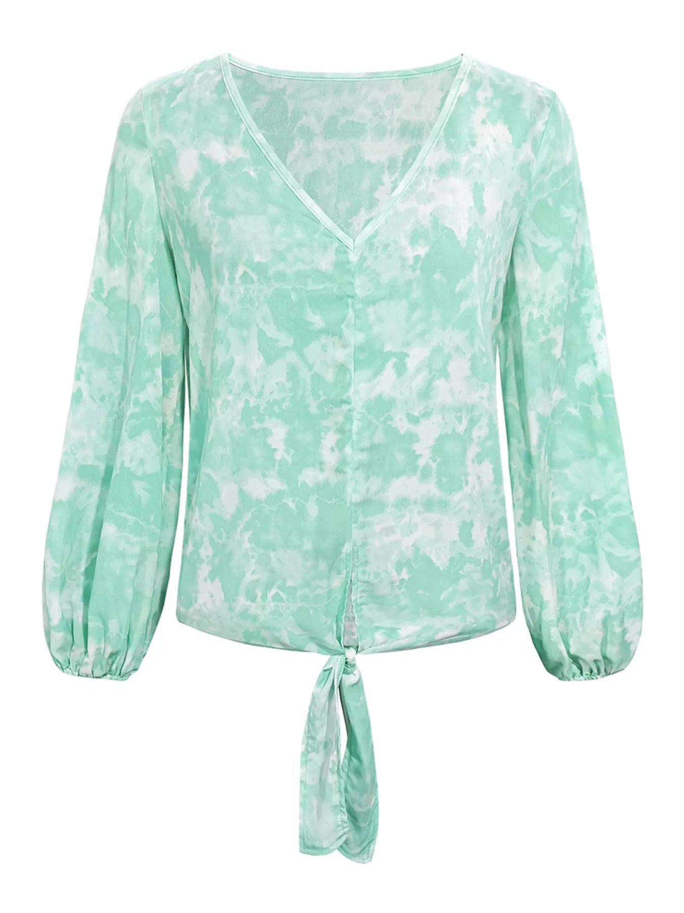 V-Neck Long Sleeve Tie-Front Blouse - Be Bliss Boutique