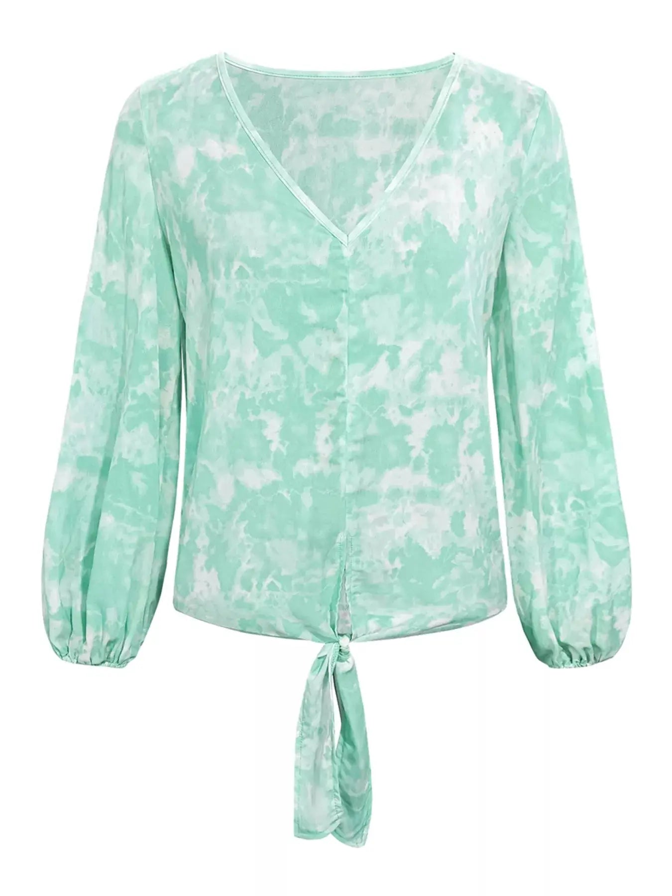 V-Neck Long Sleeve Tie Front Blouse - Be Bliss Boutique