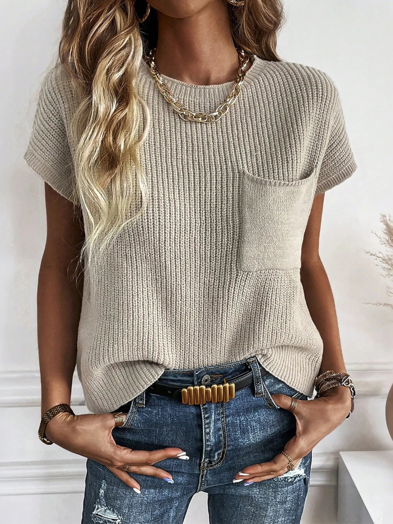 Casual Round Neck Short Sleeve Sweater - Be Bliss Boutique