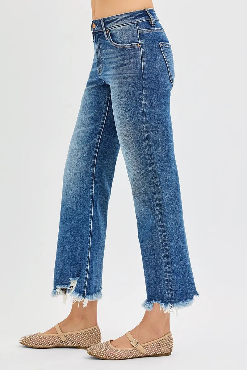 RISEN Full Size Mid Rise Crop Straight Jeans Plus Size -  Be Bliss Boutique