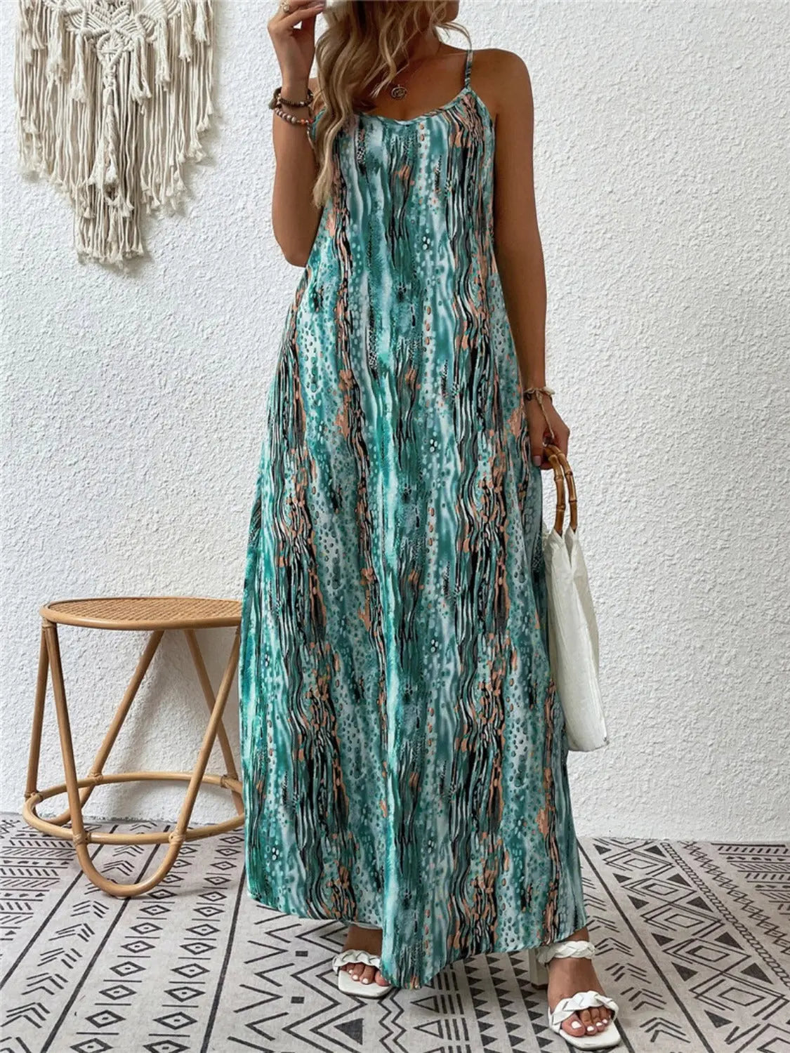 Full Size Printed Scoop Neck Maxi Cami Dress - Be Bliss Boutique