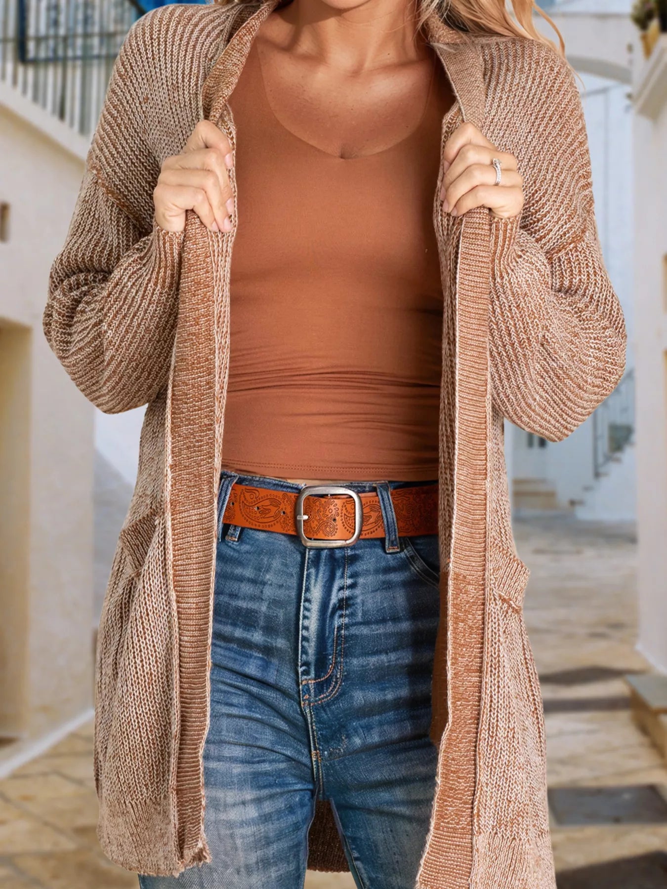 Open Front Dropped Shoulder Cardigan with Pockets - Be Bliss Boutique