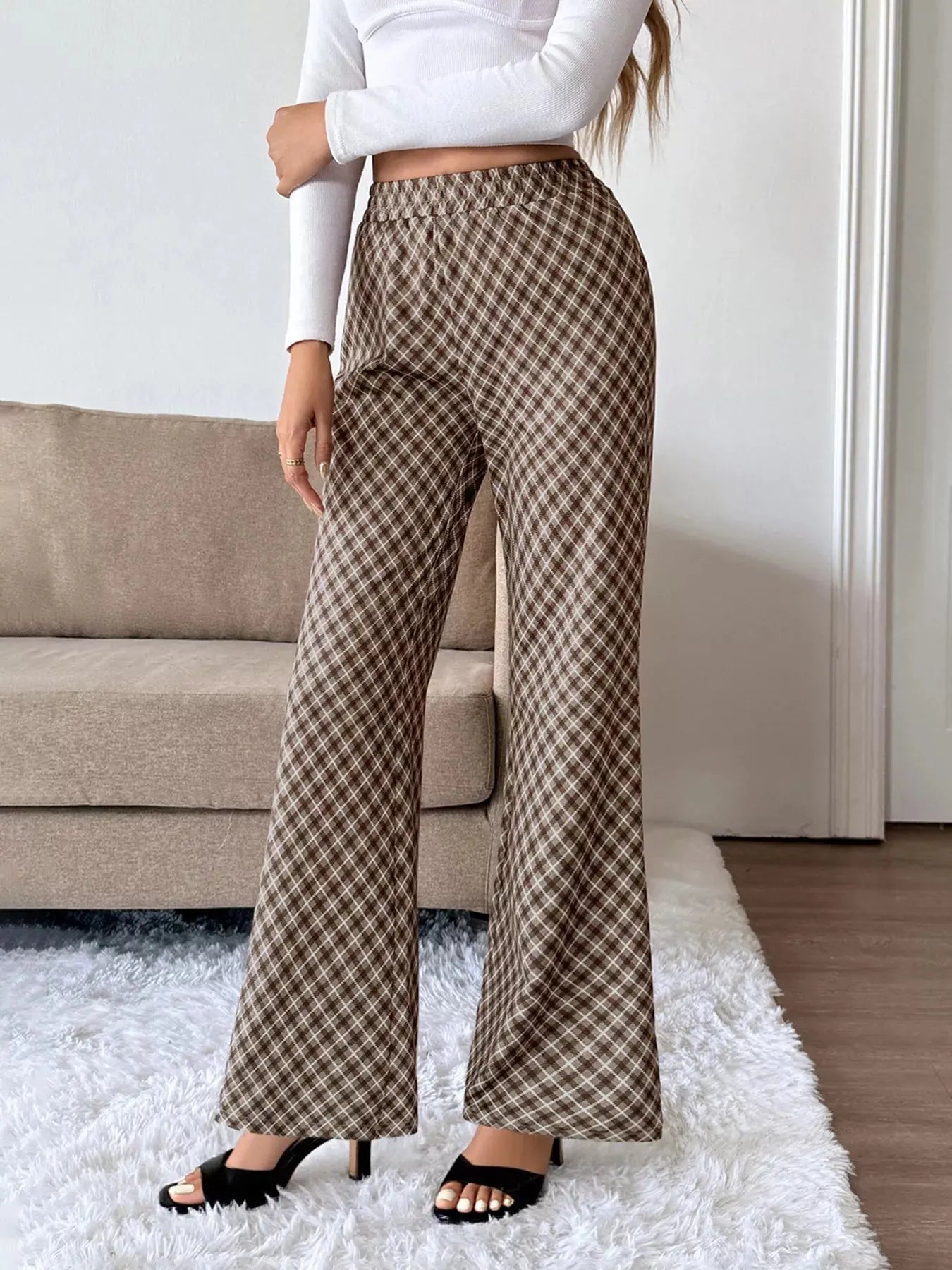 Plaid High Waisted Wide Leg Pants - Be Bliss Boutique