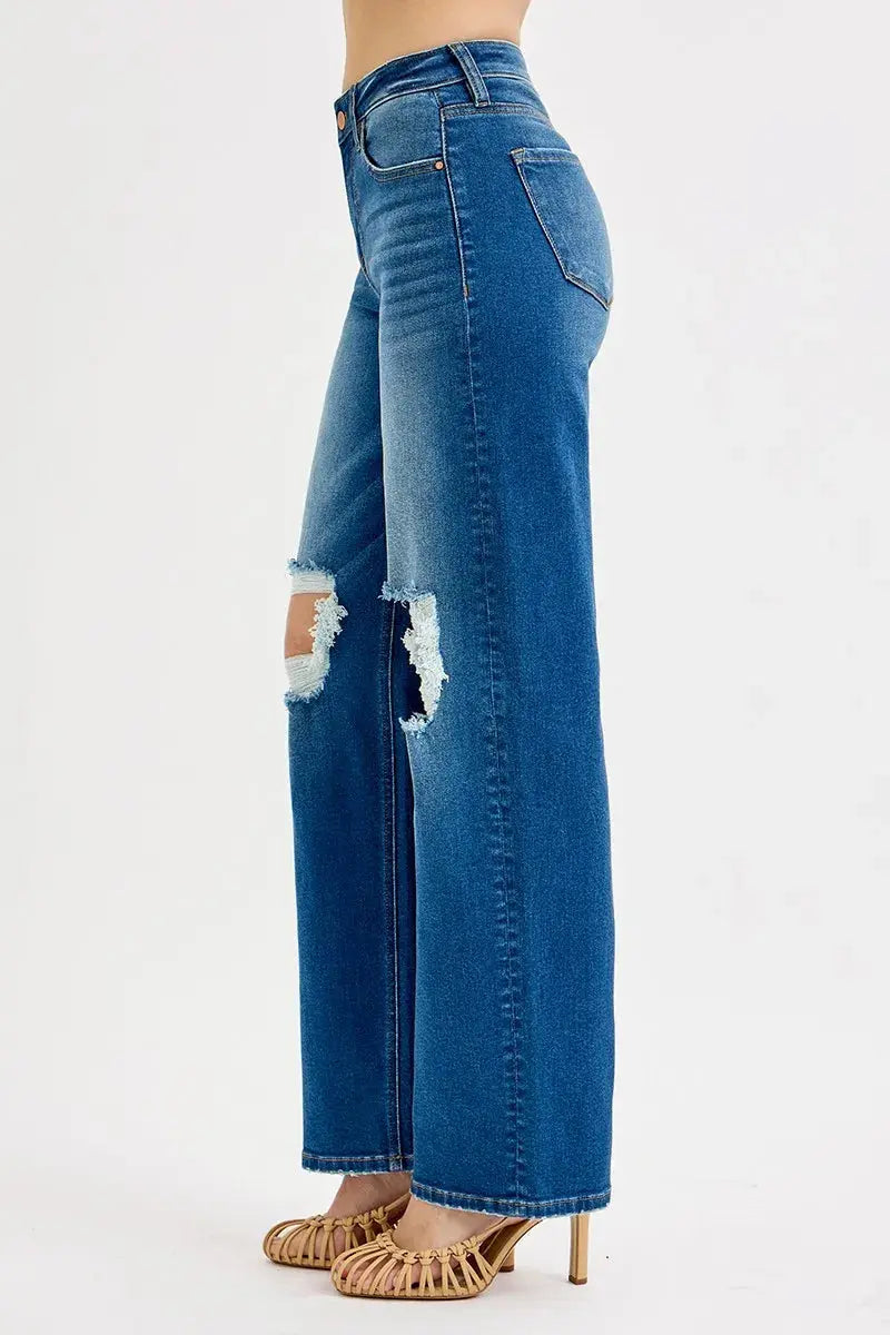 Mid-Rise Distressed Boyfriend RISEN Jeans – Full & Plus Sizes - Be Bliss Boutique