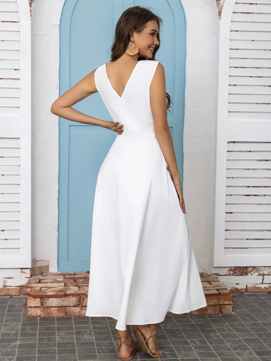 Full Size Slit V-Neck Sleeveless Midi Dress - Be Bliss Boutique