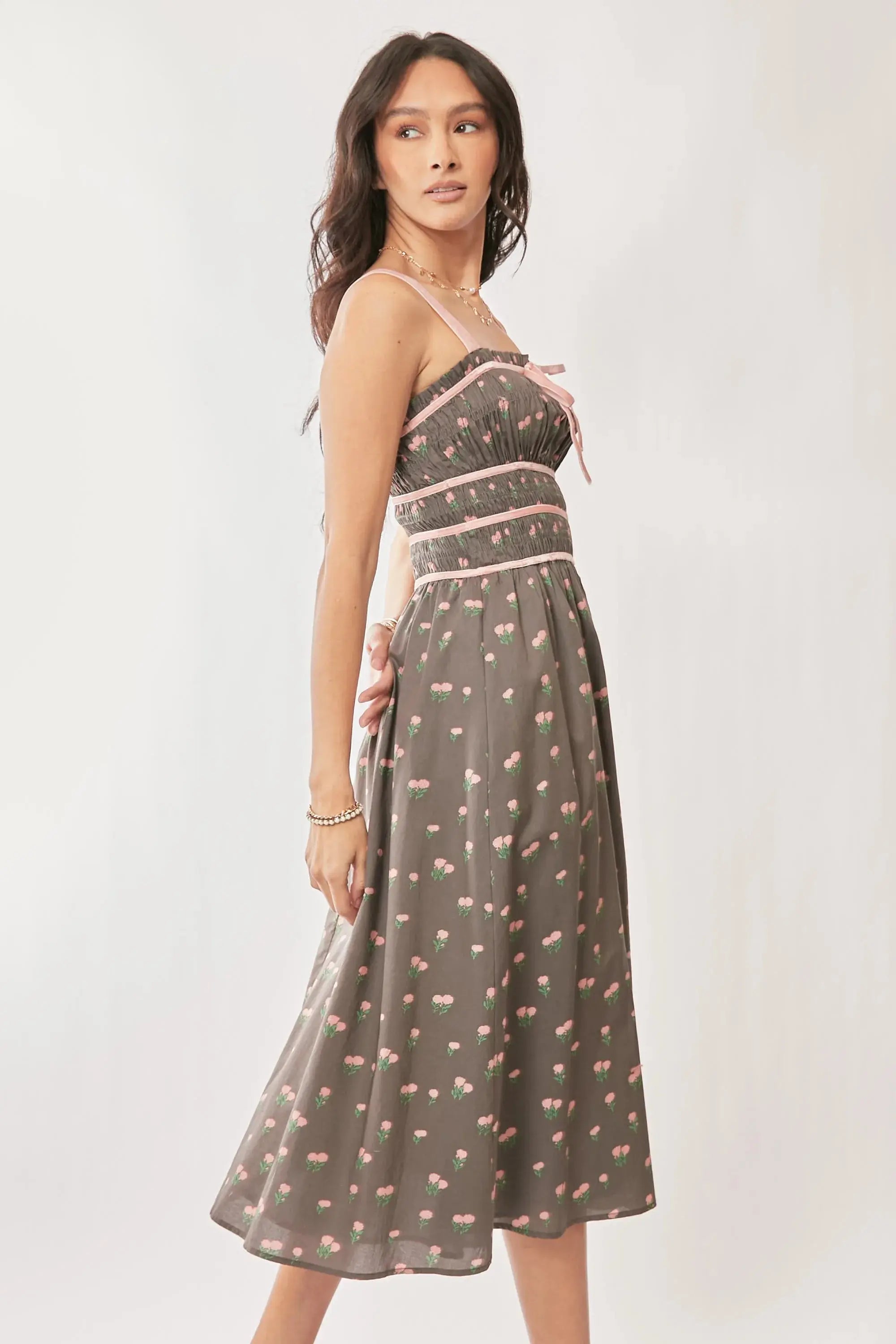 Davi & Dani “Strawberry Fields” Smocked-Bodice Midi Dress - Be Bliss Boutique