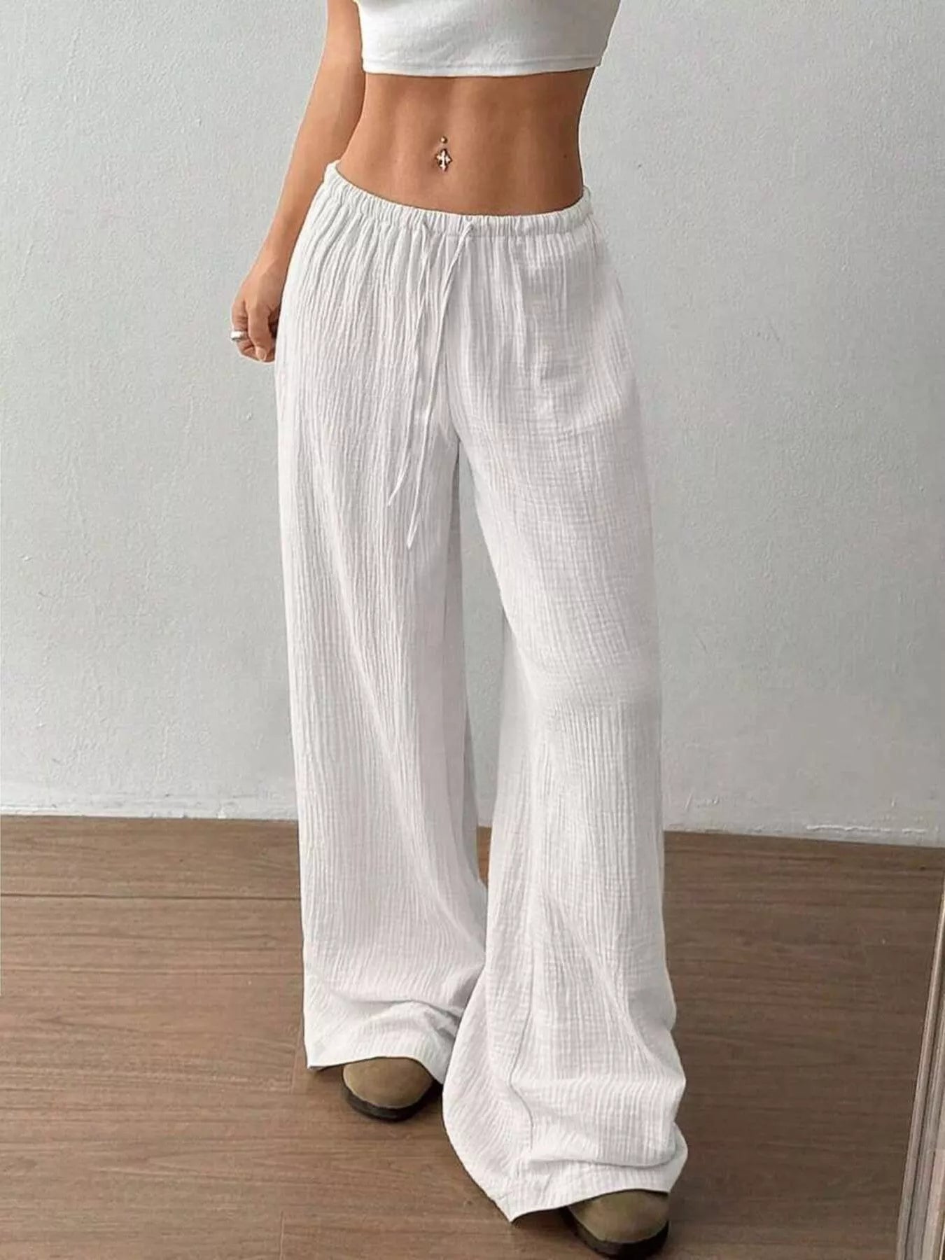 Full Size Drawstring Wide Leg Pants Plus Size -  Be Bliss Boutique