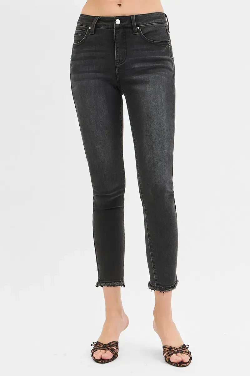 RISEN Jeans - Full Size Tummy Control Mid Rise Crop Skinny Jeans - Be Bliss Boutique