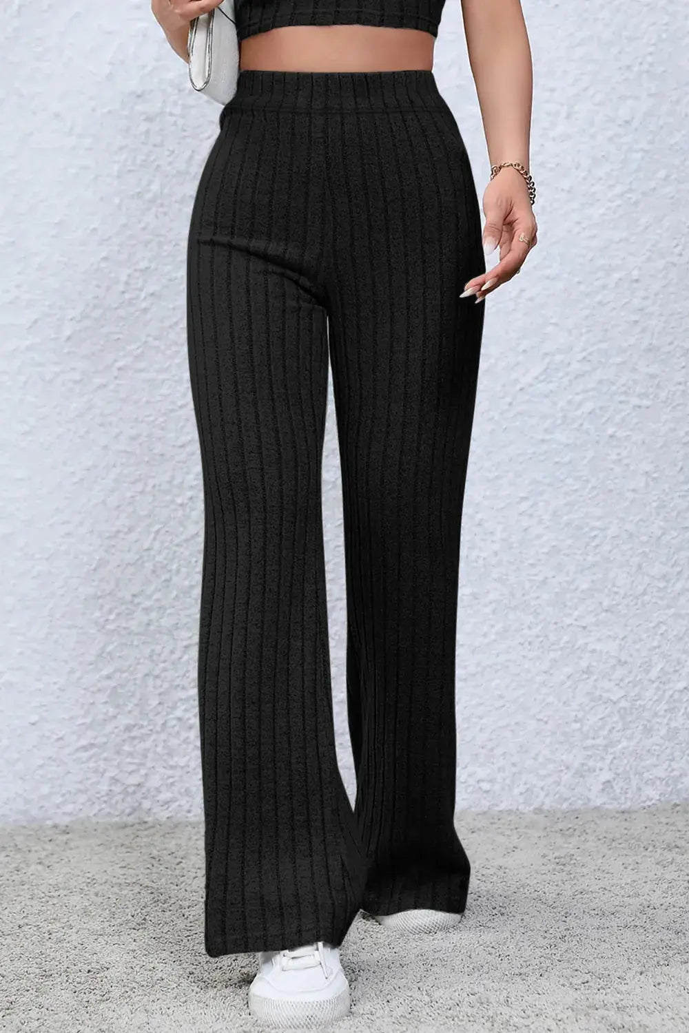 Basic Bae Full Size Ribbed High Waist Flare Pants - Be Bliss Boutique