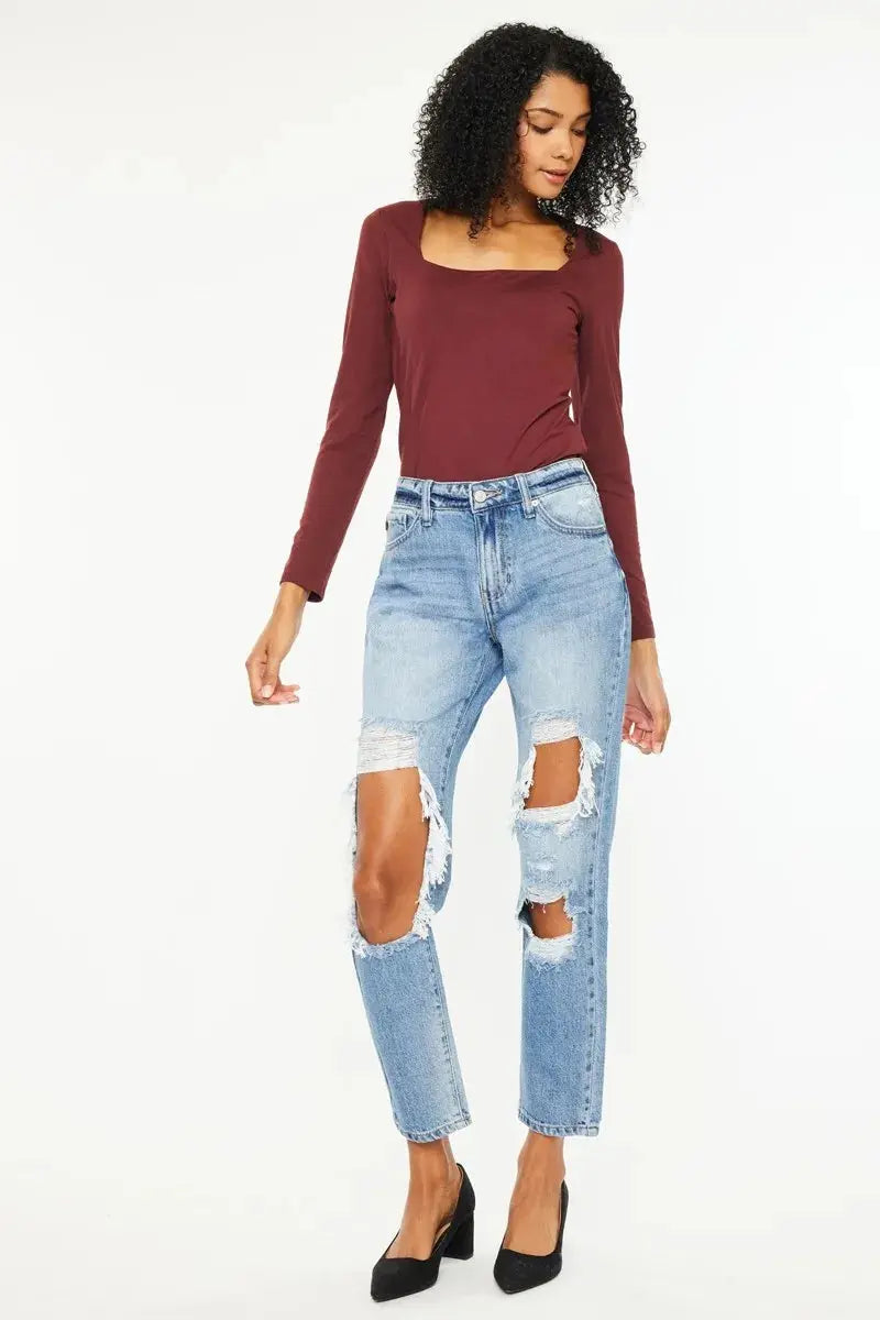 High Rise Distressed Kancan Boyfriend Jeans - Be Bliss Boutique