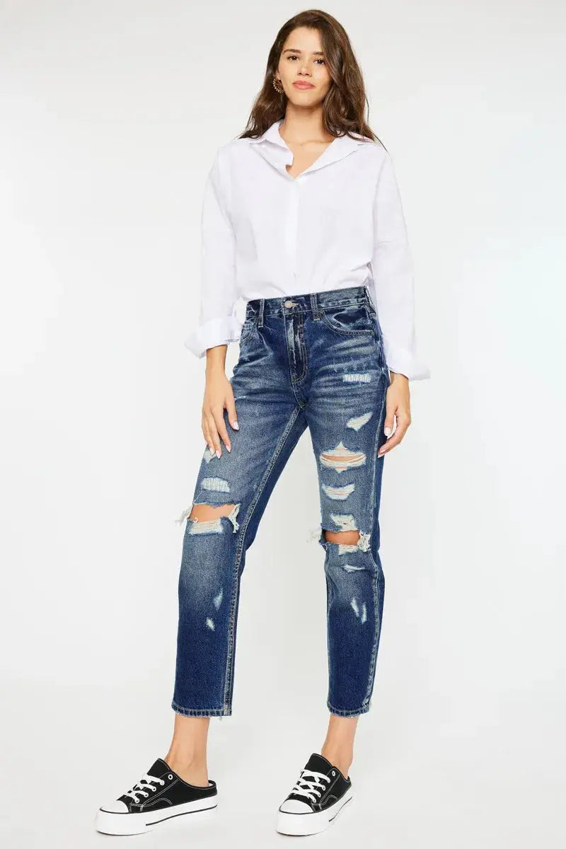 High Rise Distressed Kancan Mom Jeans - Be Bliss Boutique
