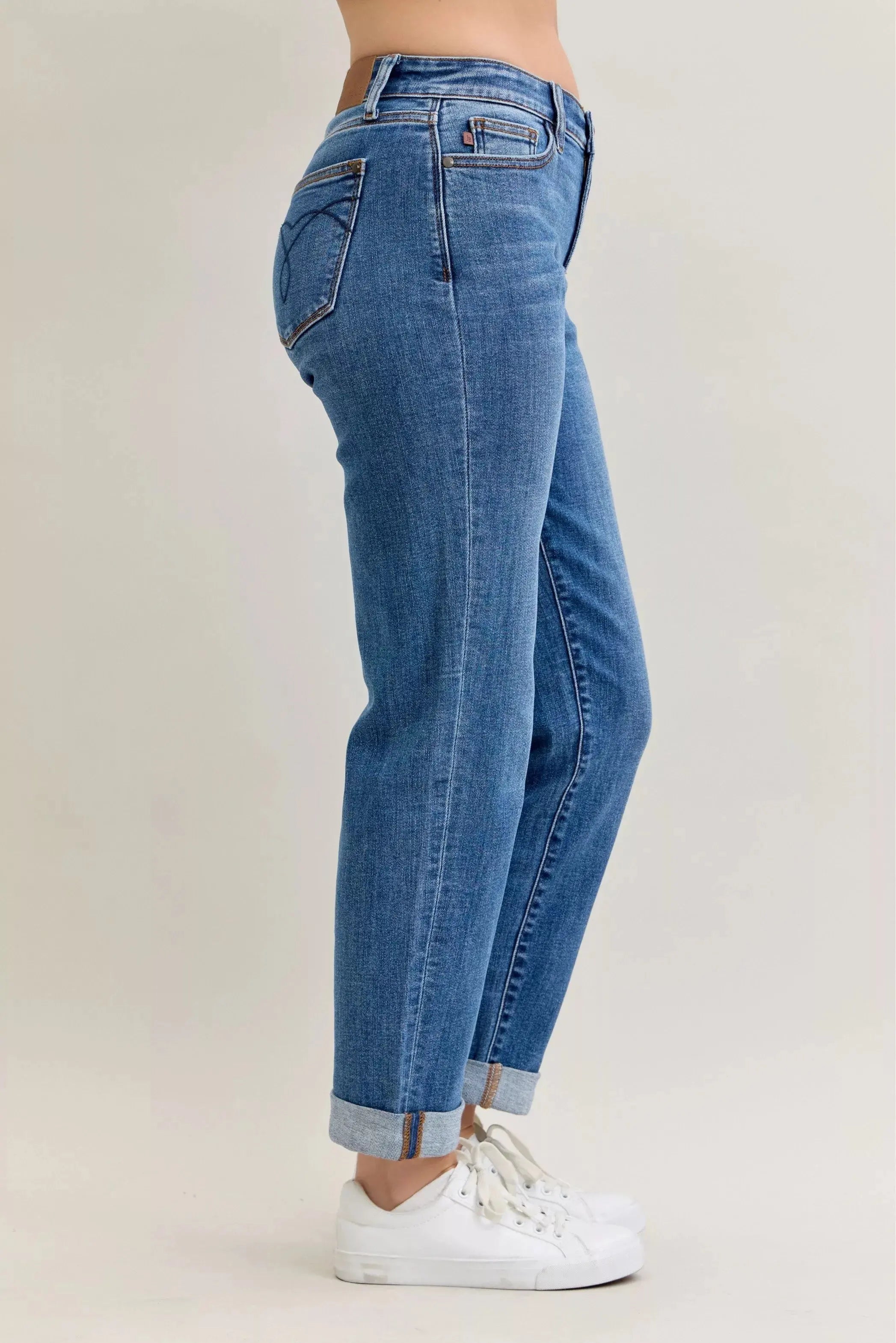 Judy Blue Full Size Mid Rise Boyfriend Classic Cuffed Jeans - Be Bliss Boutique