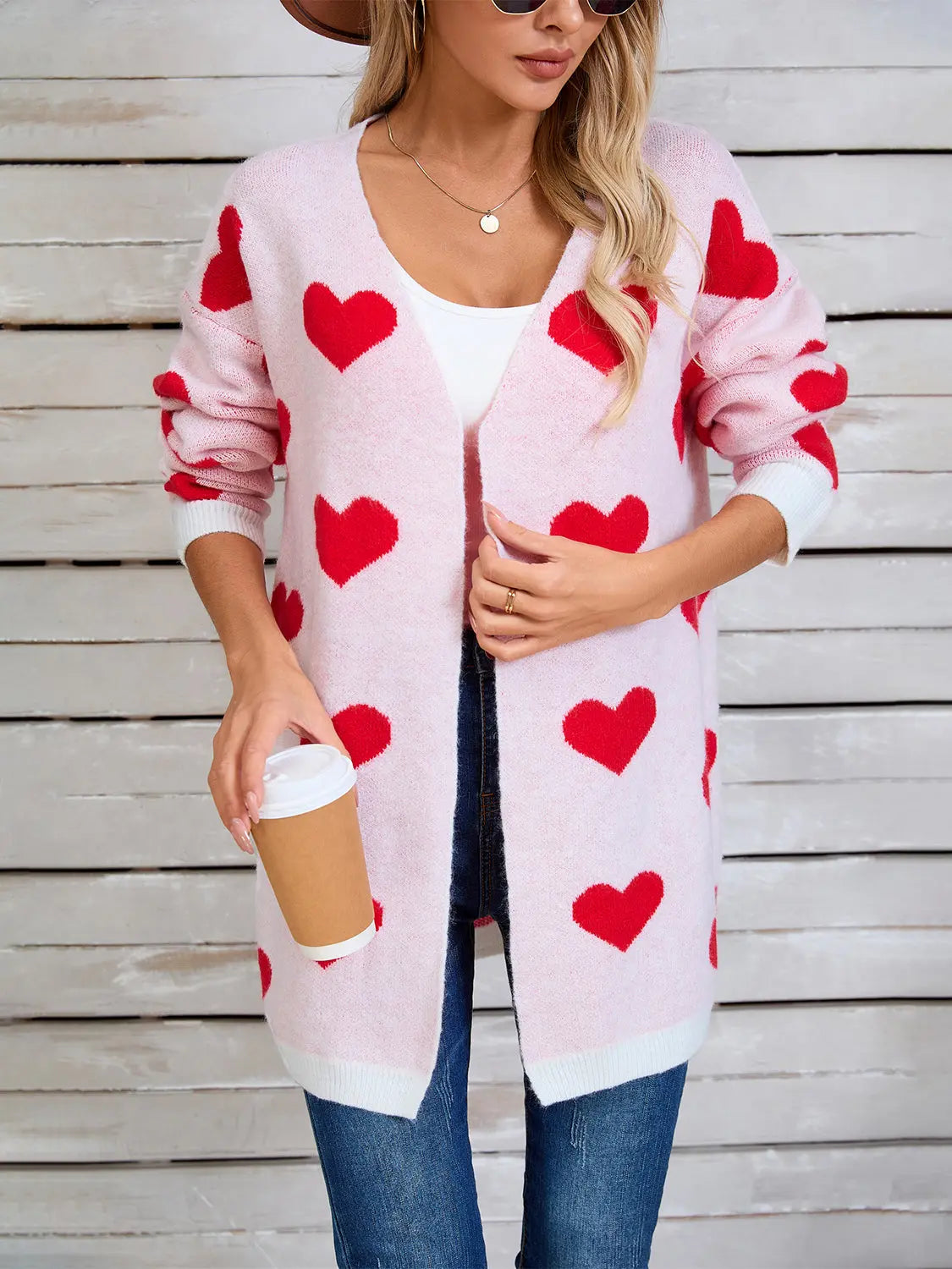 Angel Wings Heart Open Front Long Sleeve Cardigan - Be Bliss Boutique