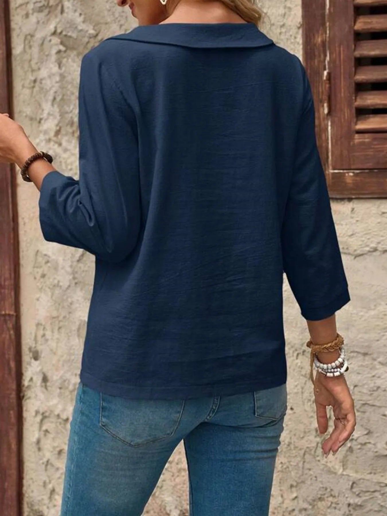 Round Neck Long Sleeve Blouse - Be Bliss Boutique