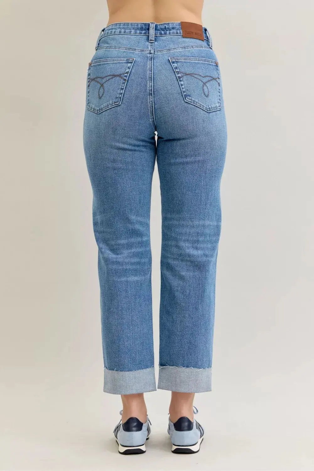 Judy Blue Jeans - High Waist Boyfriend Criss-Cross Mild Destroy Jeans with Single Cuff - Be Bliss Boutique