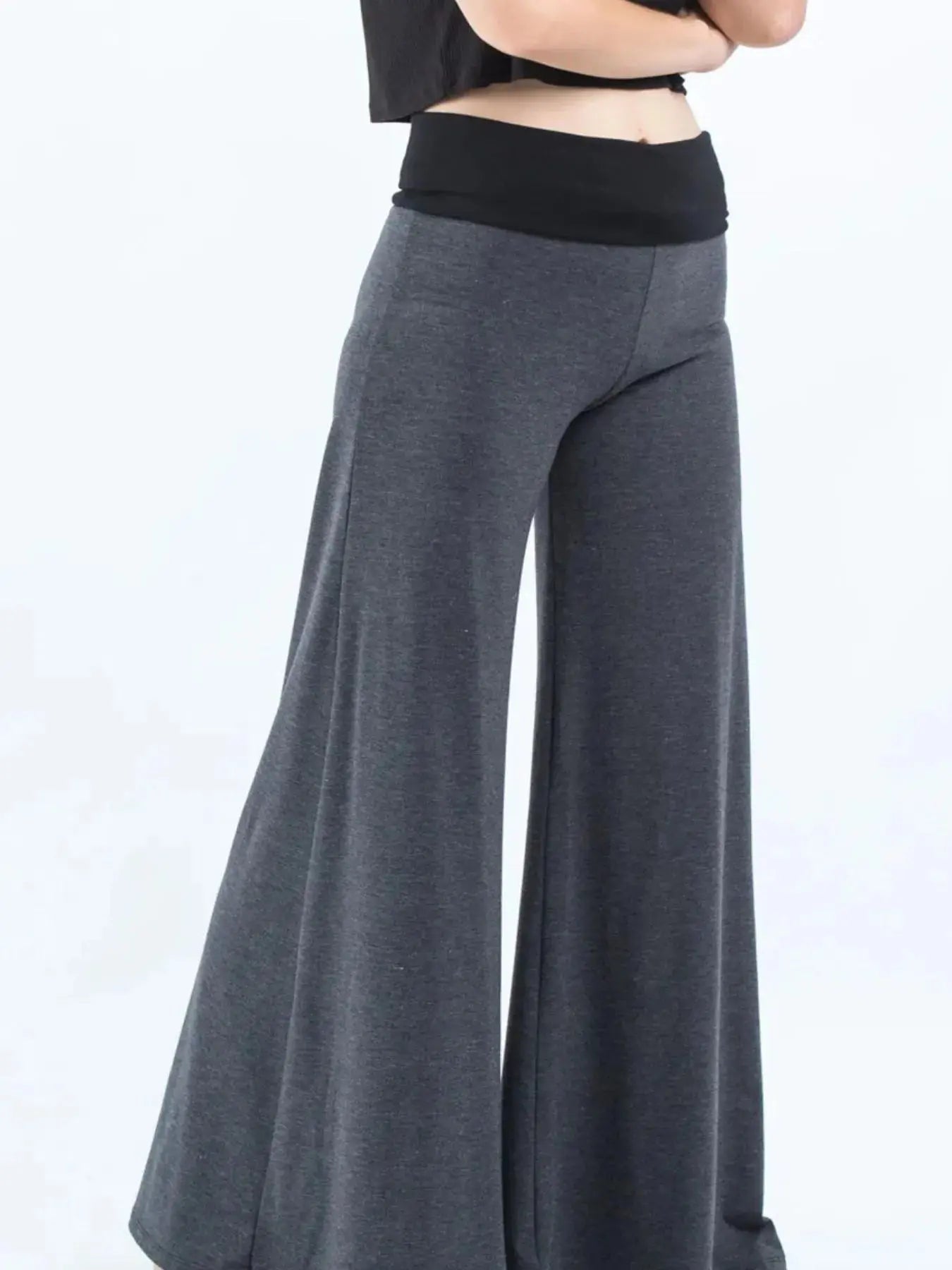 High Waisted Wide Leg Yoga Pants with Contrast Waistband - Be Bliss Boutique