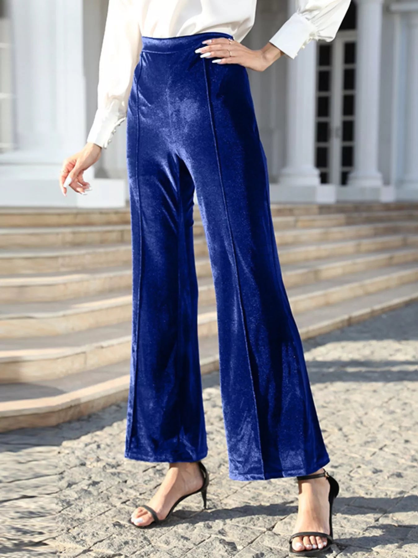 High-Waisted Wide Leg Velvet Pants - Be Bliss Boutique