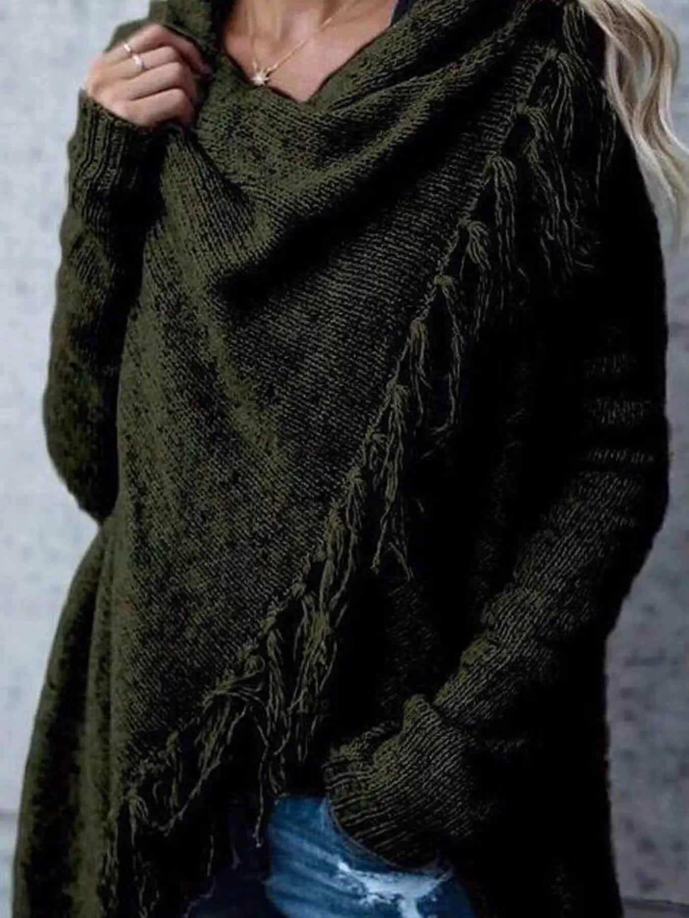 Fringe Long Sleeve Wrap Oversized Cardigan - Be Bliss Boutique