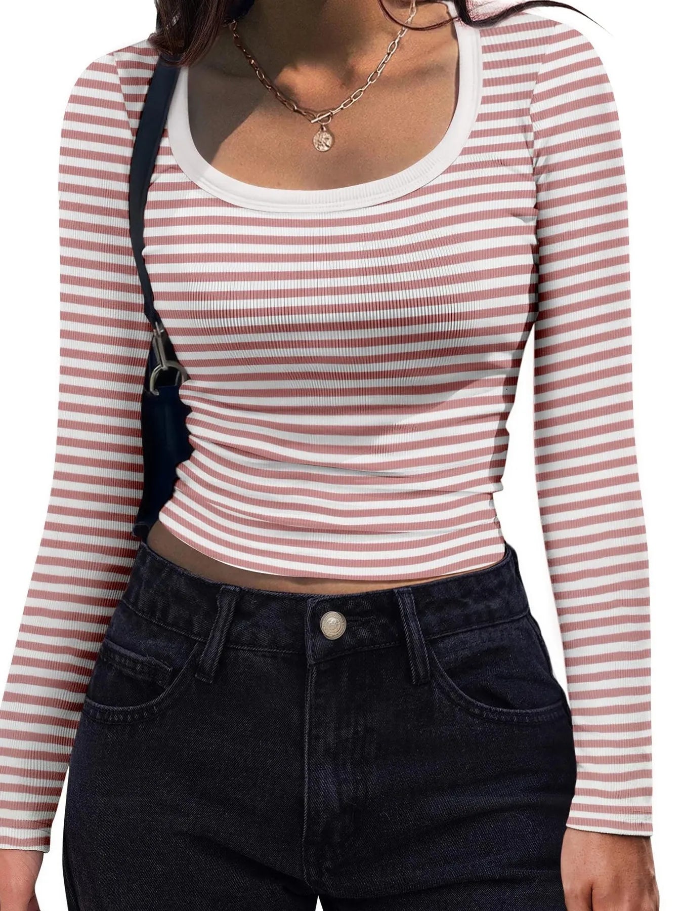 Striped Long Sleeve Scoop Neck T-Shirt - Be Bliss Boutique