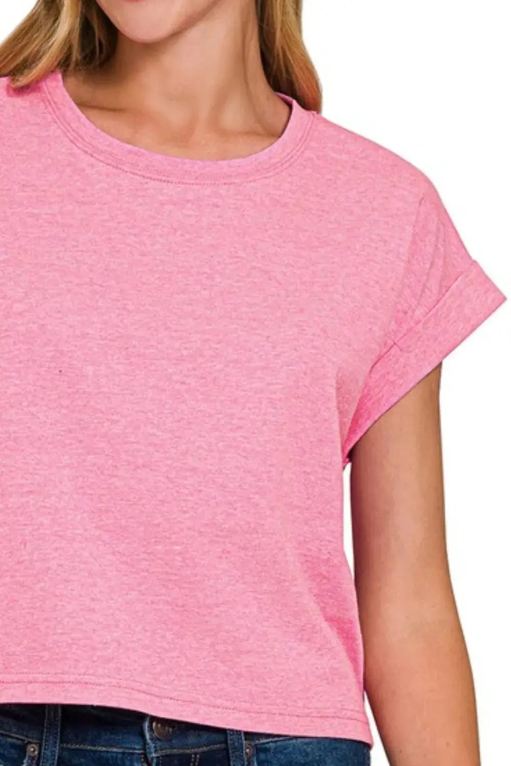 Zenana Rolled Sleeve Crop Women's T-Shirt - Be Bliss Boutique