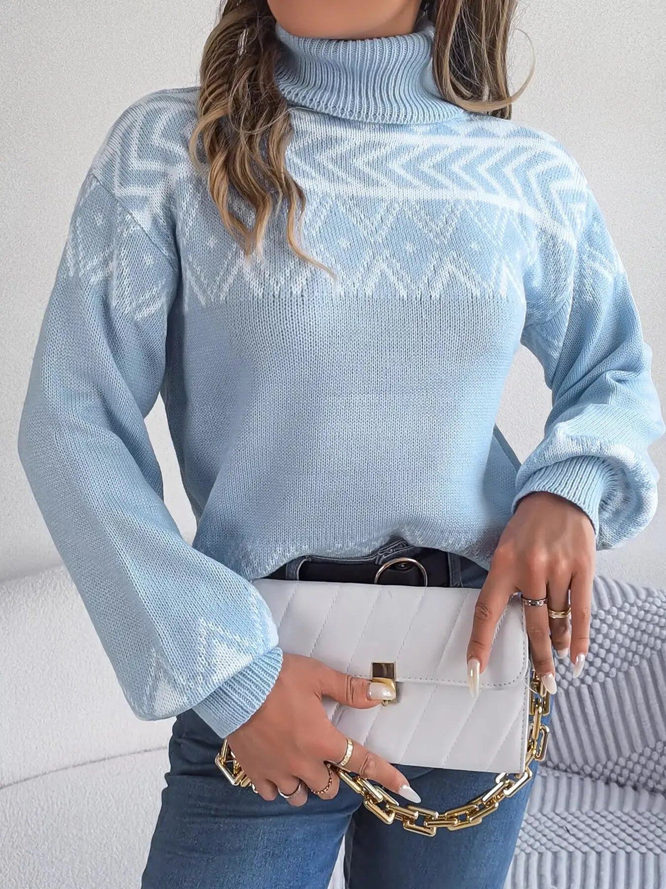 Turtleneck Dropped Shoulder Sweater - Be Bliss Boutique
