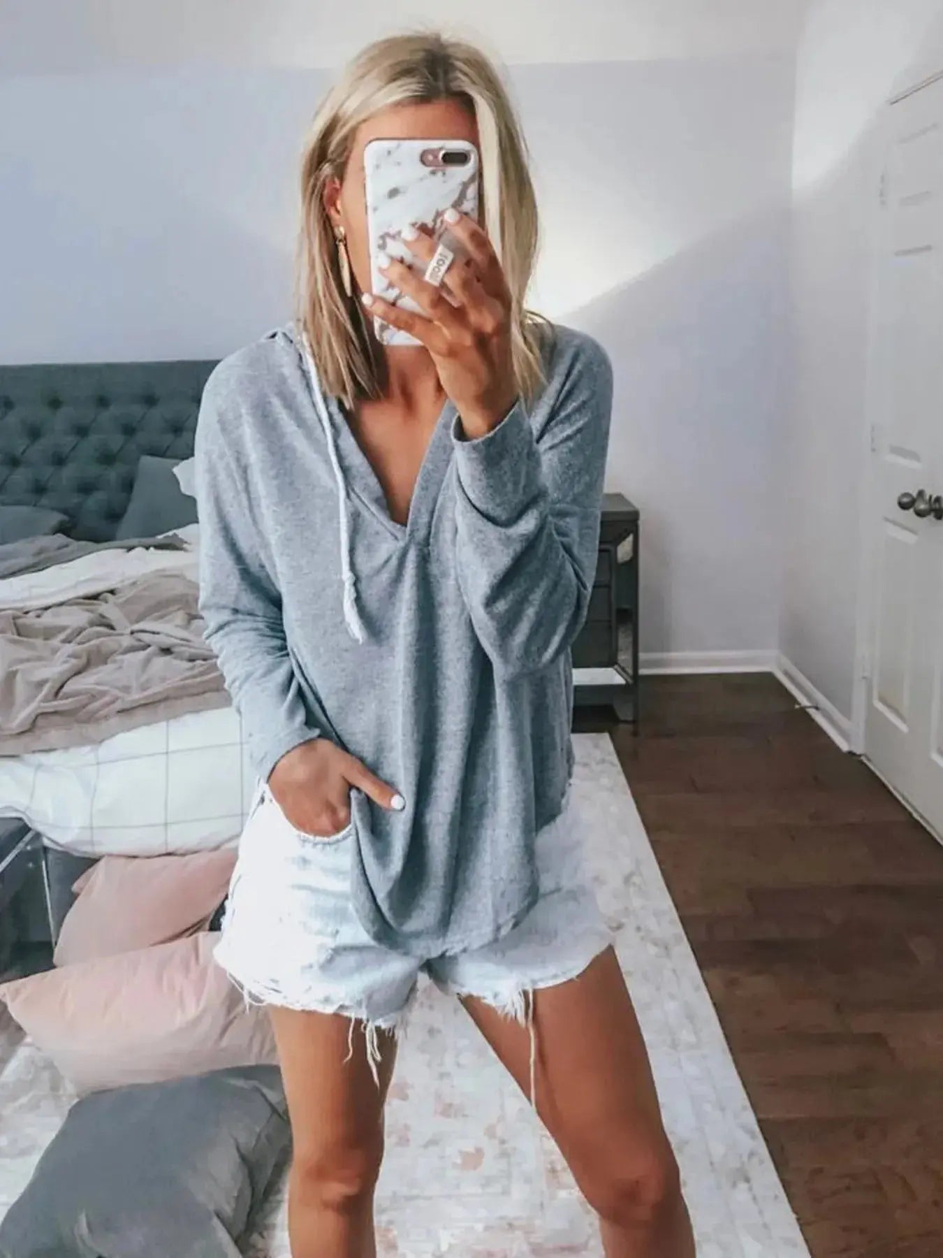 Plus Size Drawstring Long Sleeve Hoodie - Be Bliss Boutique
