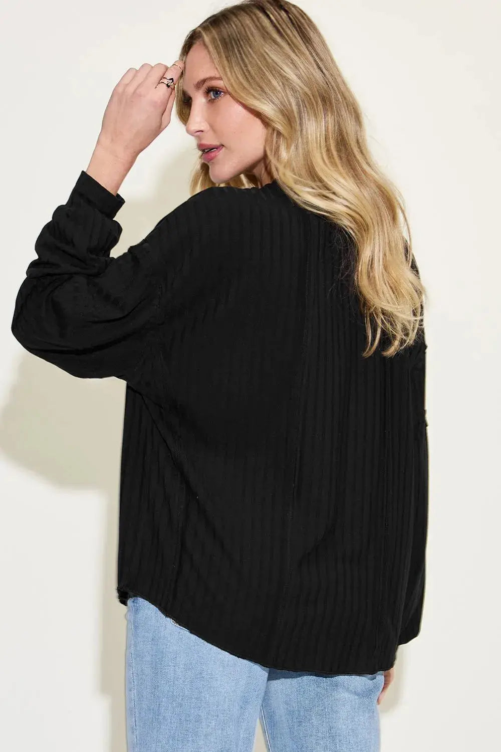 Basic Bae Full Size Round Neck Ribbed Long Sleeve T Shirt - Be Bliss Boutique