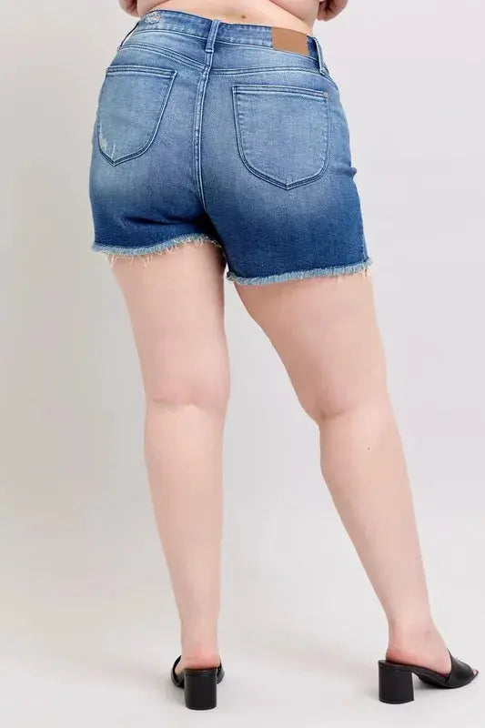 Judy Blue Jeans - Full Size V-Front Denim Shorts with Shield Pockets - Be Bliss Boutique