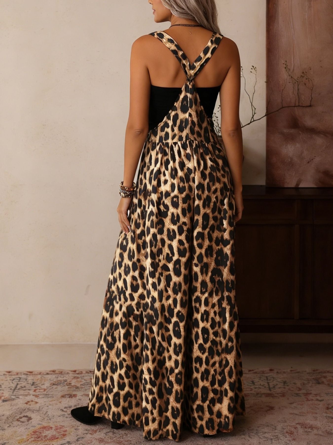 Leopard Print Wide Leg Overalls - Be Bliss Boutique