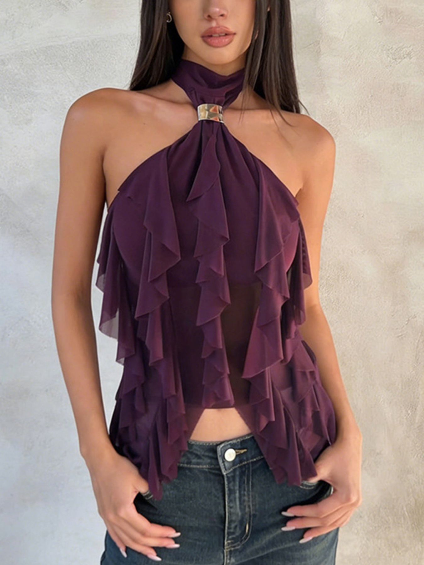 Ruffled Halter Neck Cami Top - Be Bliss Boutique
