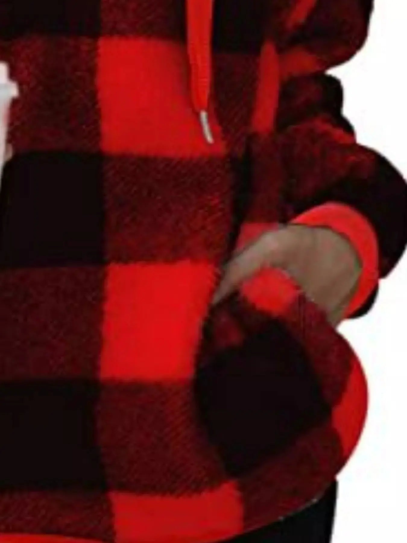 Plus Size Plaid Drawstring Sherpa Hoodie - Be Bliss Boutique
