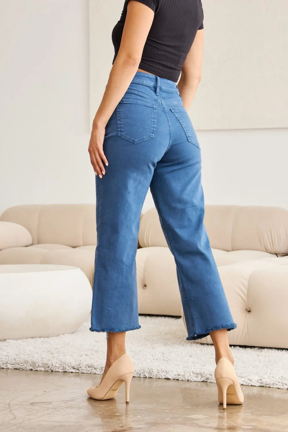 RFM Crop Full Size Tummy Control High Waist Raw Hem Jeans - Be Bliss Boutique
