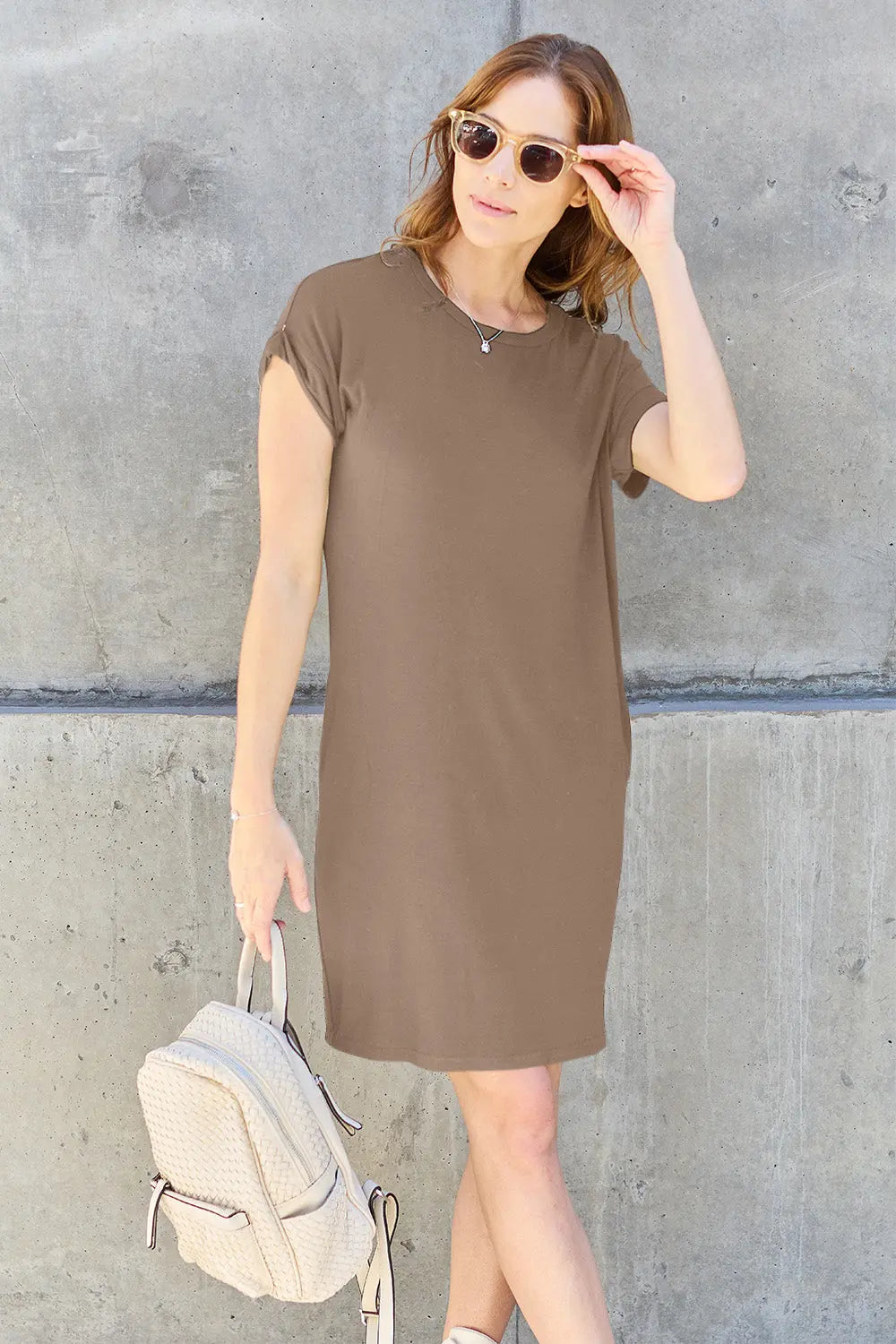 Basic Bae Full Size Round Neck Short Sleeve Dress with Pockets - Be Bliss Boutique