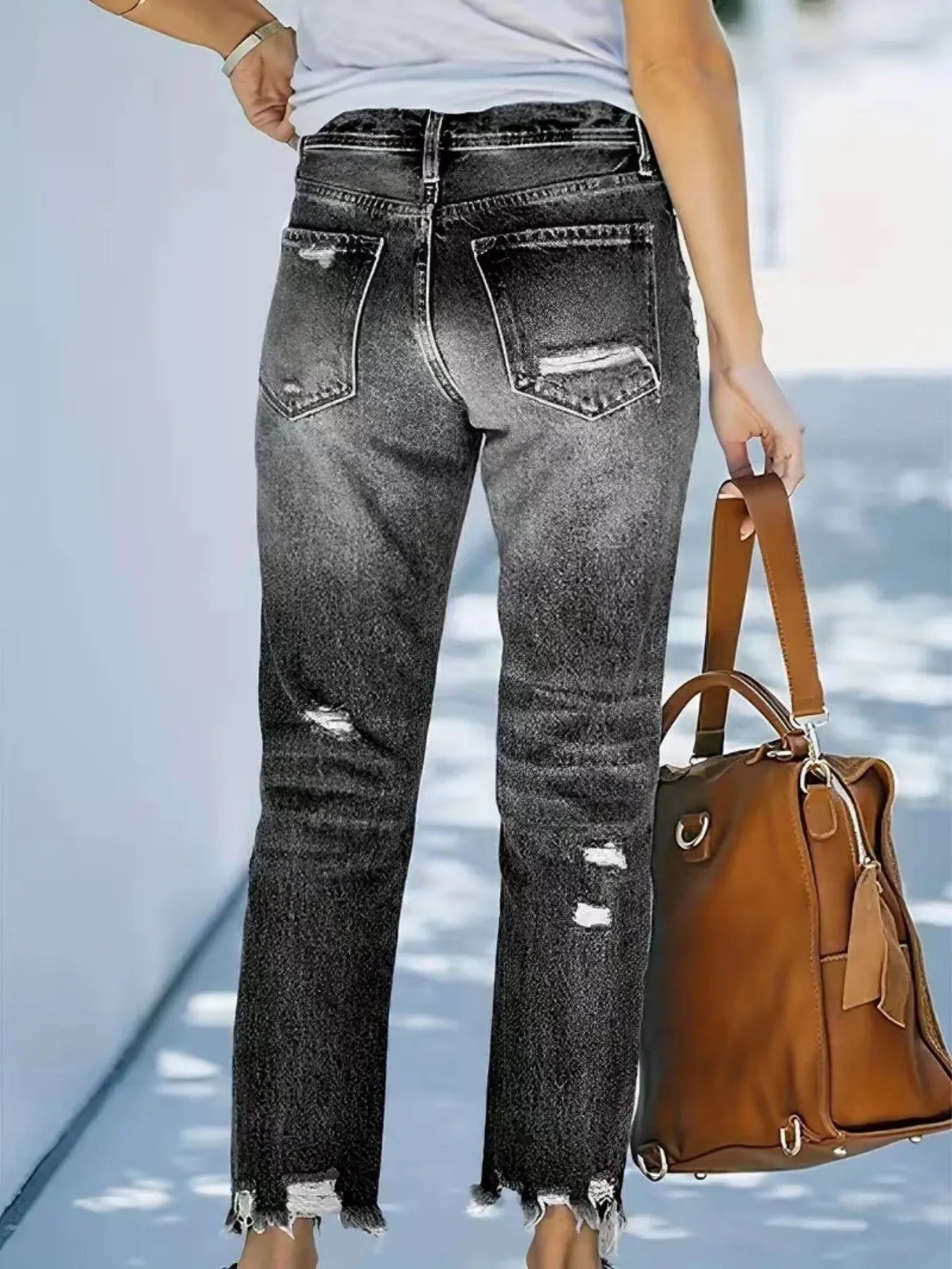 Distressed Straight Leg Jeans with Raw Hems - Be Bliss Boutique