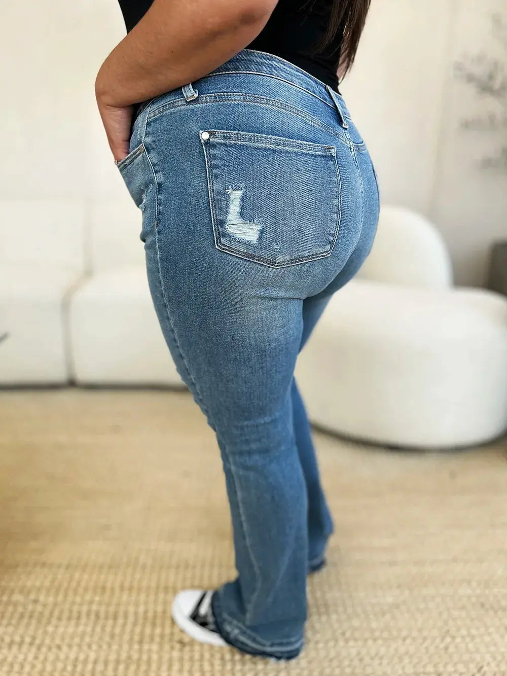 Full Size Mid Rise Destroyed Hem Distressed Judy Blue Jeans - Be Bliss Boutique