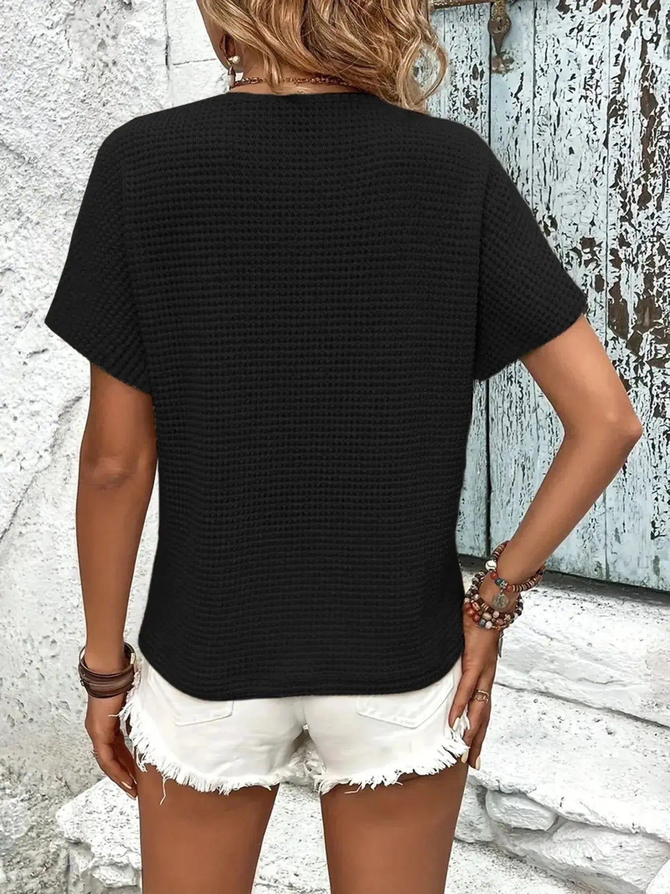 Textured Knit Womens V Neck T Shirt - Be Bliss Boutique