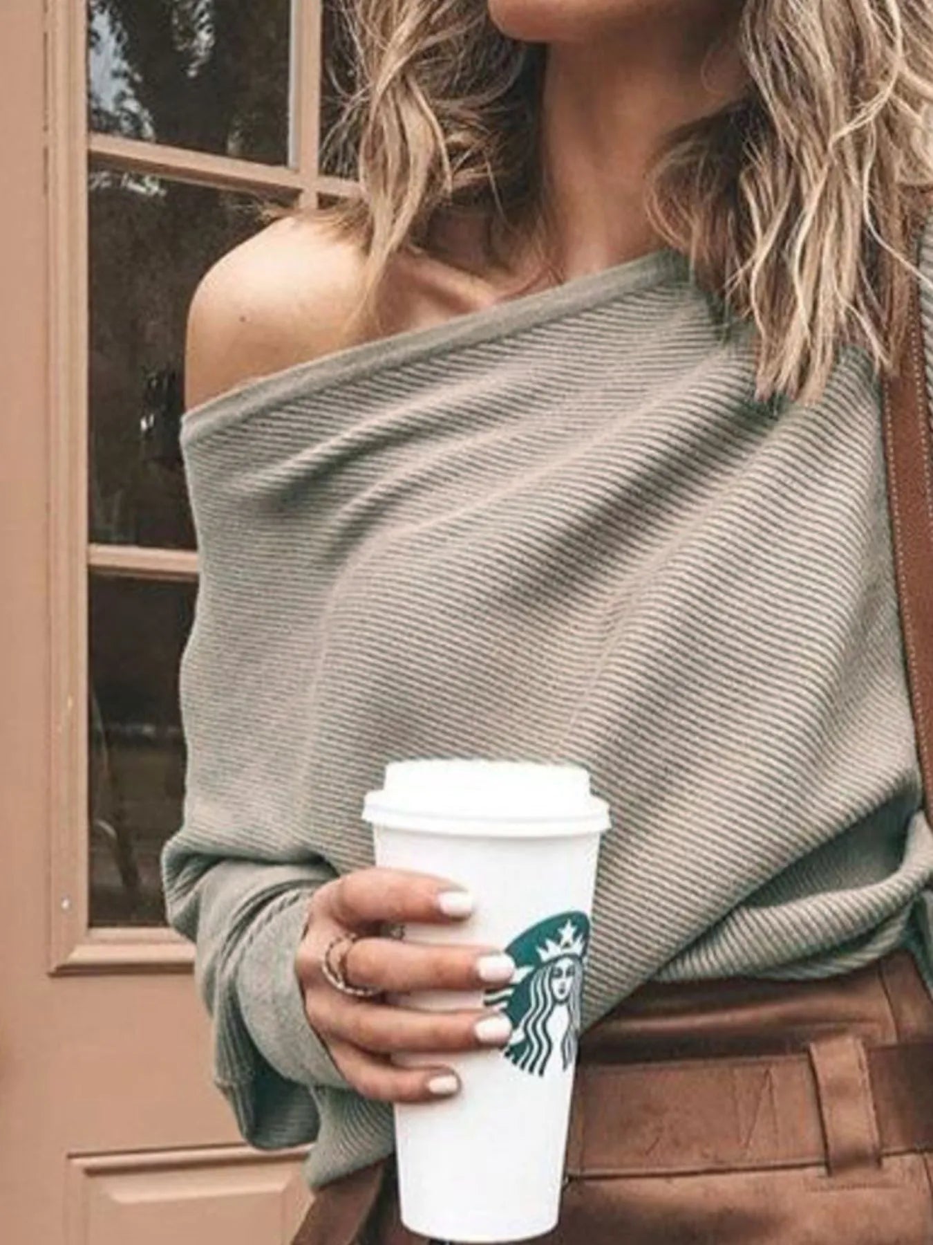 Full Size One-Shoulder Ribbed Sweater Plus Size - Be Bliss Boutique