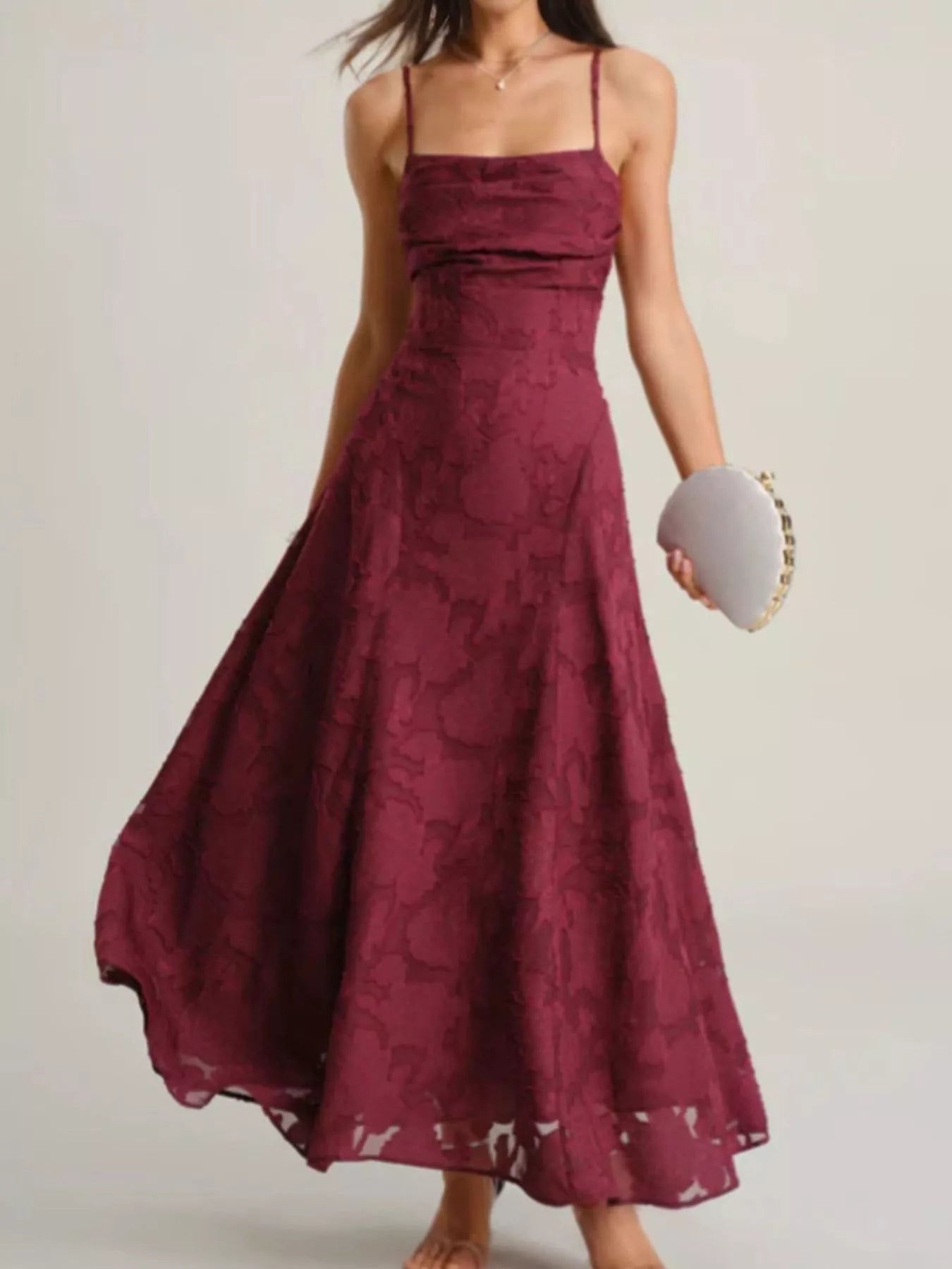 Lace-Up Back Floral Lace Spaghetti Strap Maxi Dress